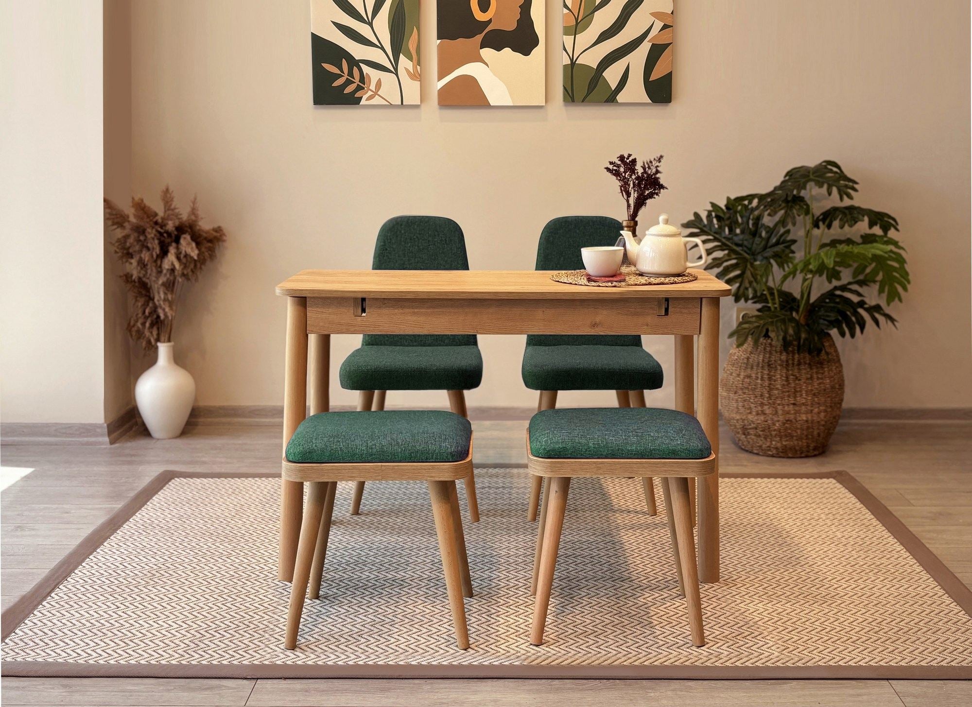 Conjunto de mesa de jantar extensível e cadeiras (5 peças)-Vina-Carvalho
Verde