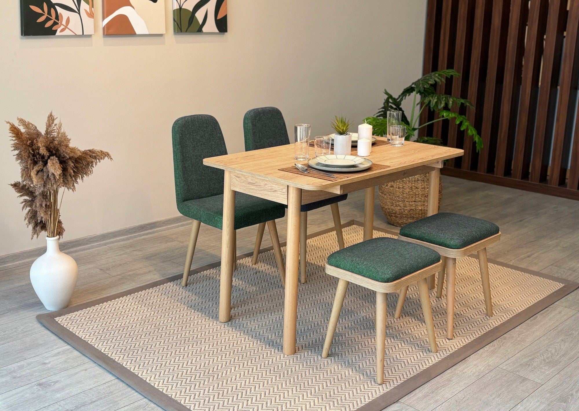Conjunto de mesa de jantar extensível e cadeiras (5 peças)-Vina-Carvalho
Verde