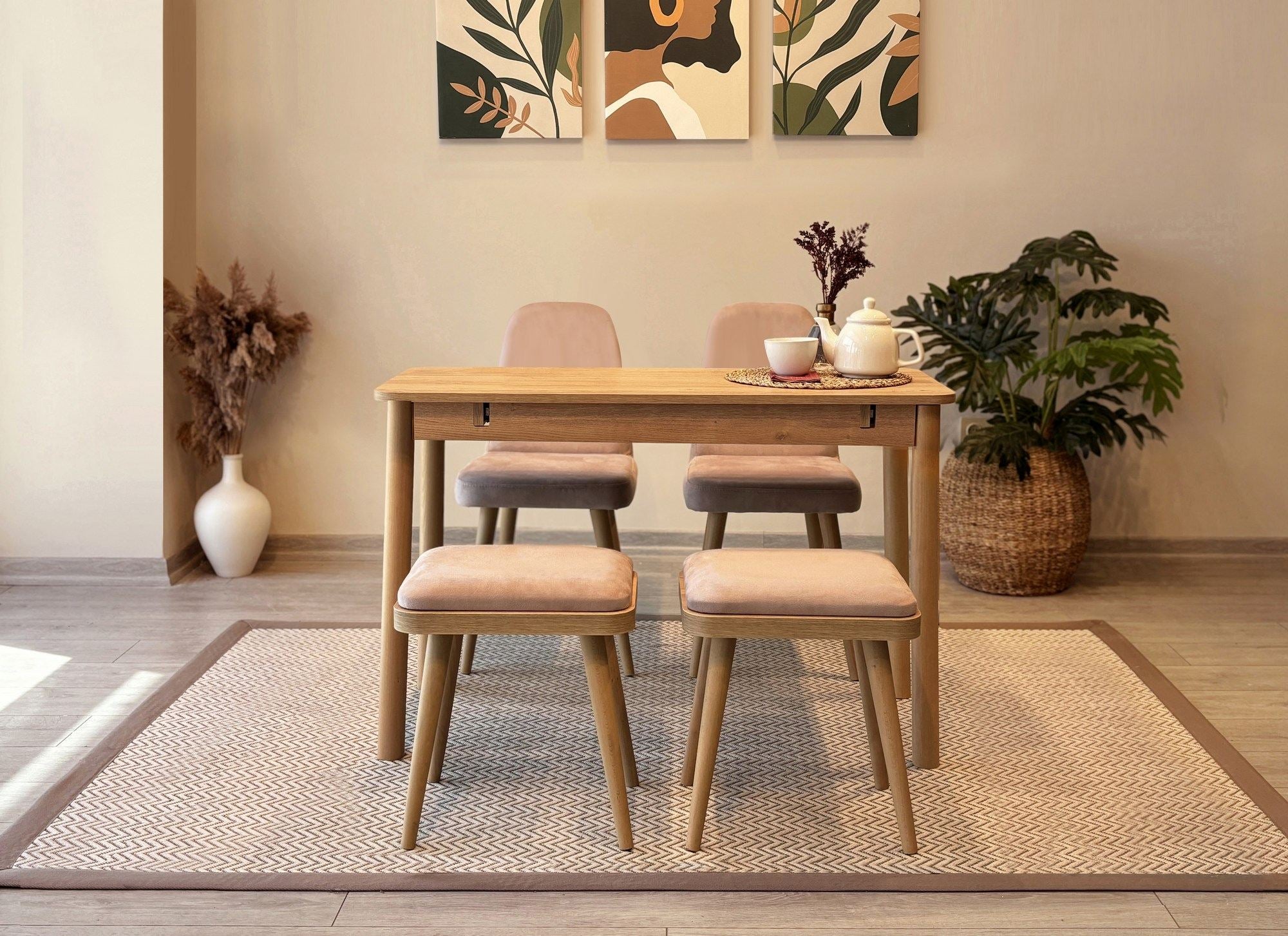 Conjunto de mesa de jantar extensível e cadeiras (5 peças)-Vina-Carvalho
Pedra