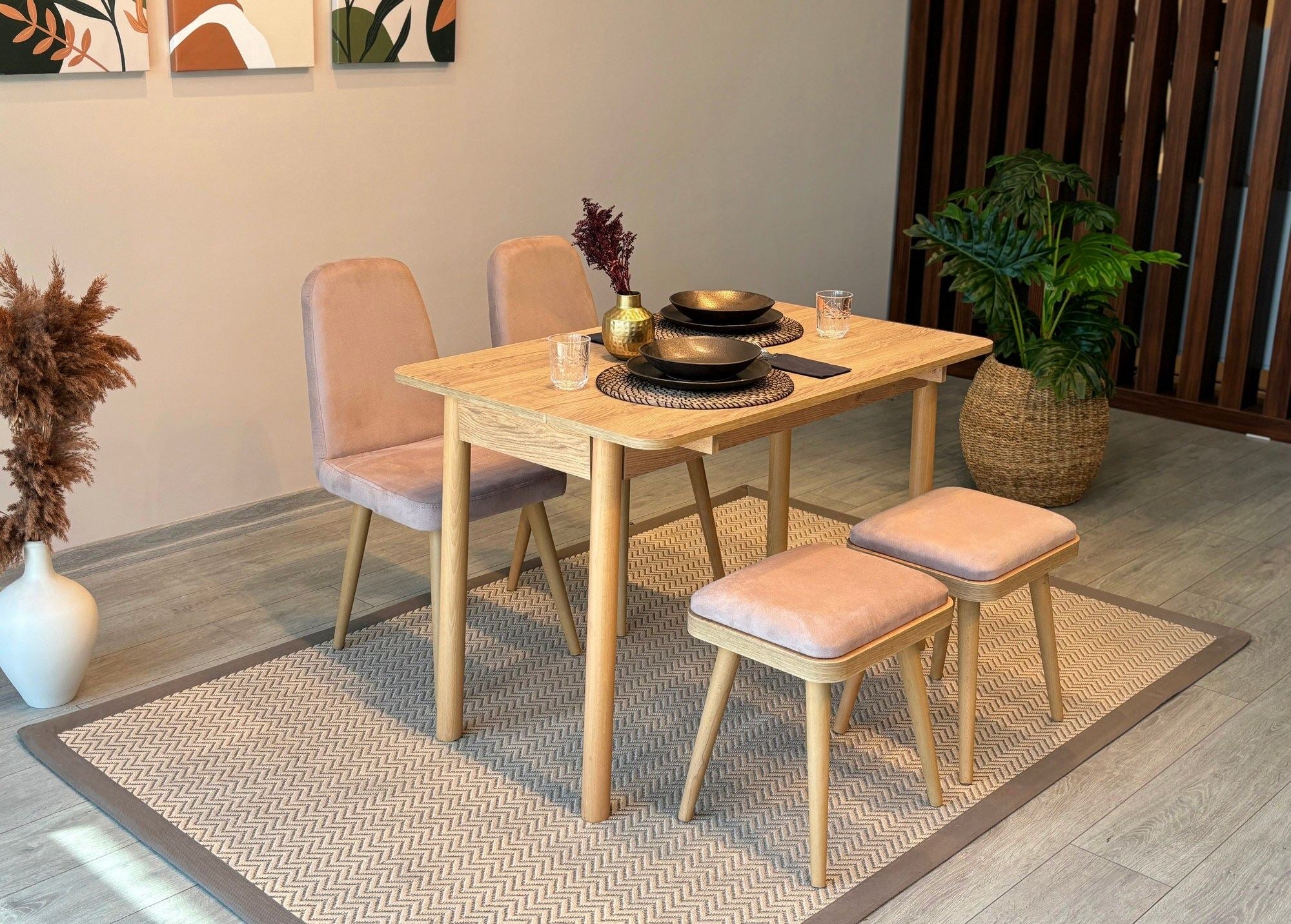 Conjunto de mesa de jantar extensível e cadeiras (5 peças)-Vina-Carvalho
Pedra
