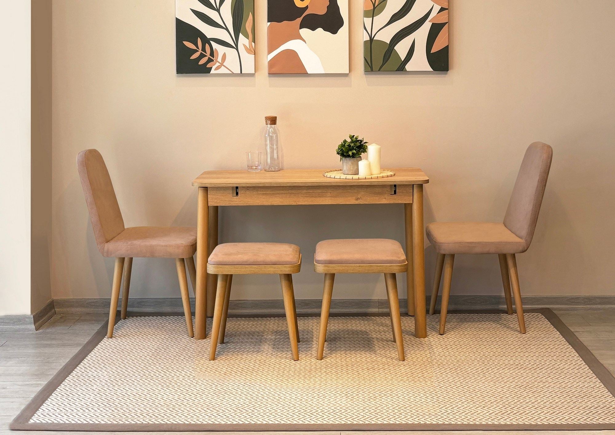 Conjunto de mesa de jantar extensível e cadeiras (5 peças)-Vina-Carvalho
Pedra