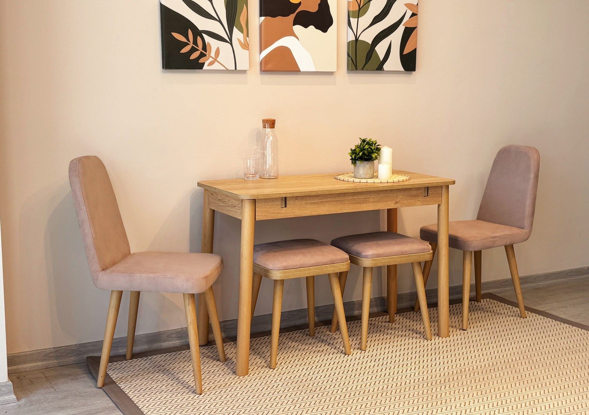 Conjunto de mesa de jantar extensível e cadeiras (5 peças)-Vina-Carvalho
Pedra