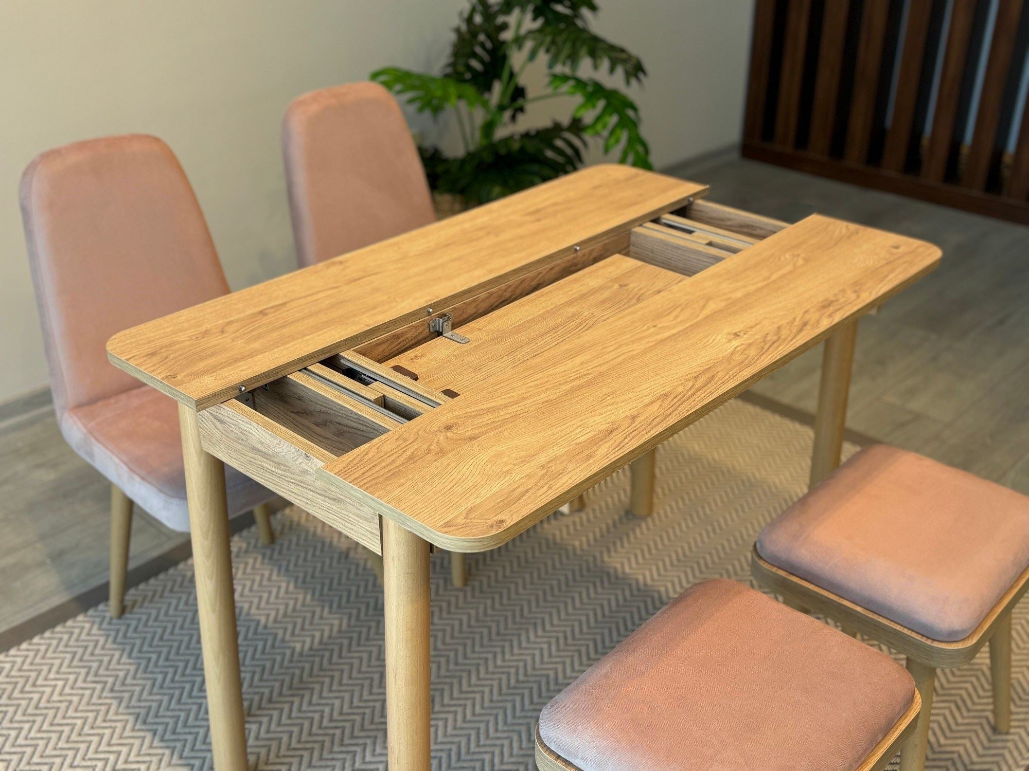 Conjunto de mesa de jantar extensível e cadeiras (5 peças)-Vina-Carvalho
Pedra