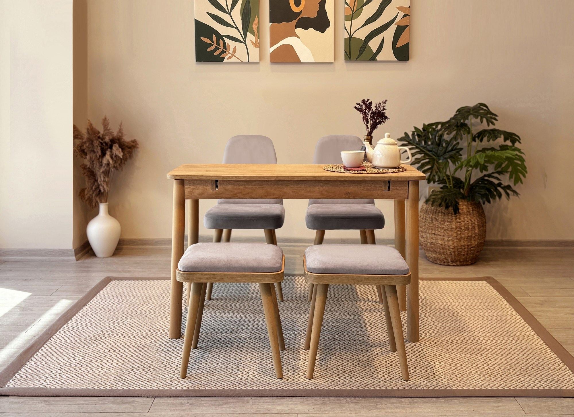 Conjunto de mesa de jantar extensível e cadeiras (5 peças)-Vina-Carvalho
Cinza Soho