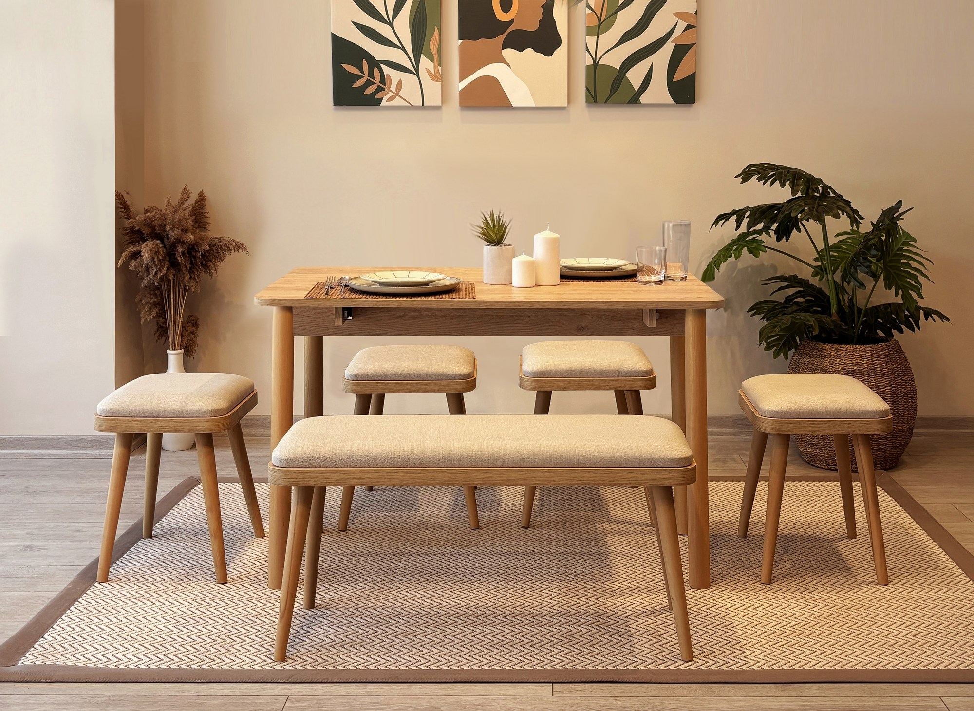 Conjunto de mesa de jantar extensível e cadeiras (6 peças)-Vina-Carvalho
Creme