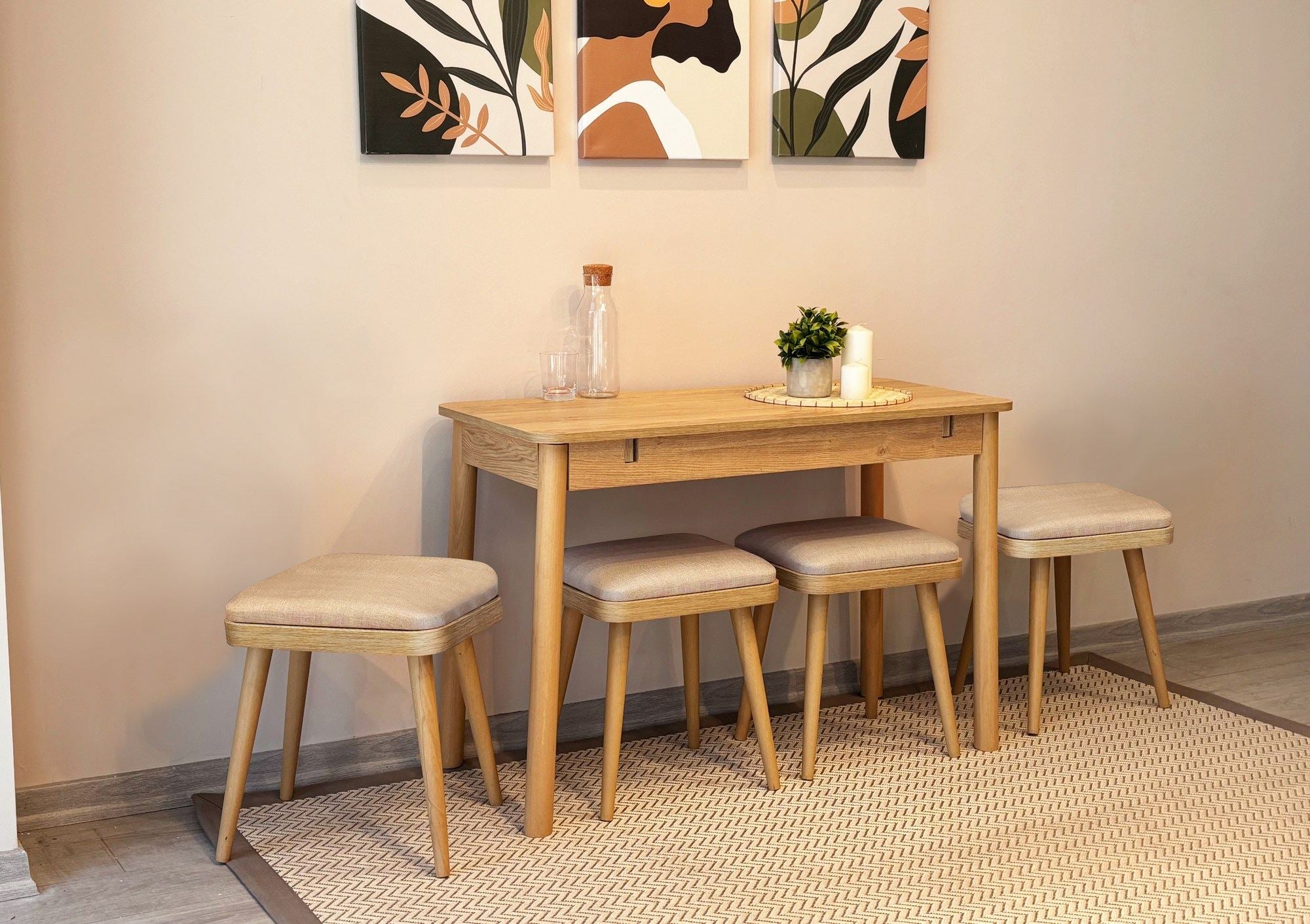 Conjunto de mesa de jantar extensível e cadeiras (6 peças)-Vina-Carvalho
Creme