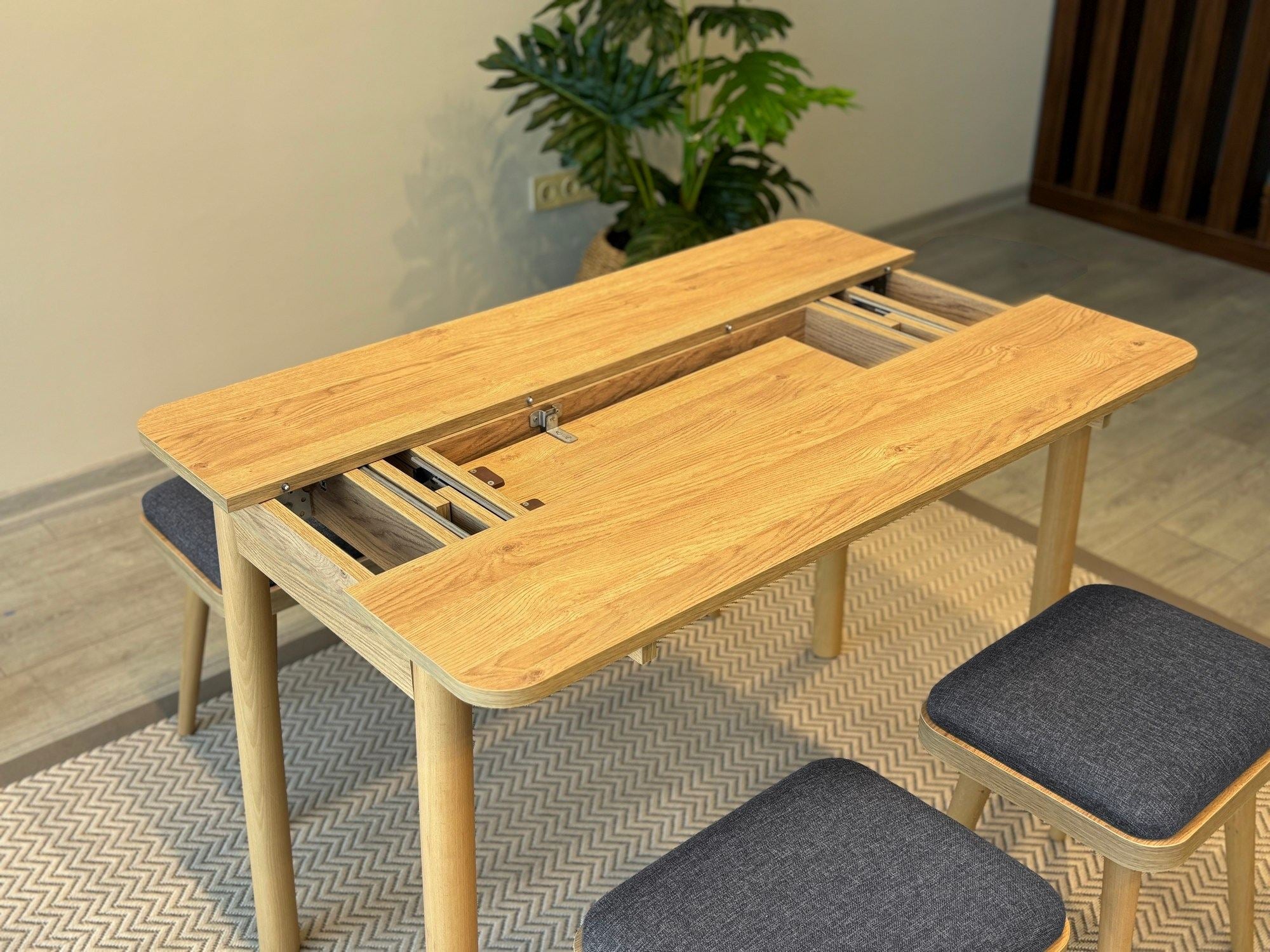 Conjunto de mesa de jantar extensível e cadeiras (6 peças)-Vina-Carvalho
Antracite