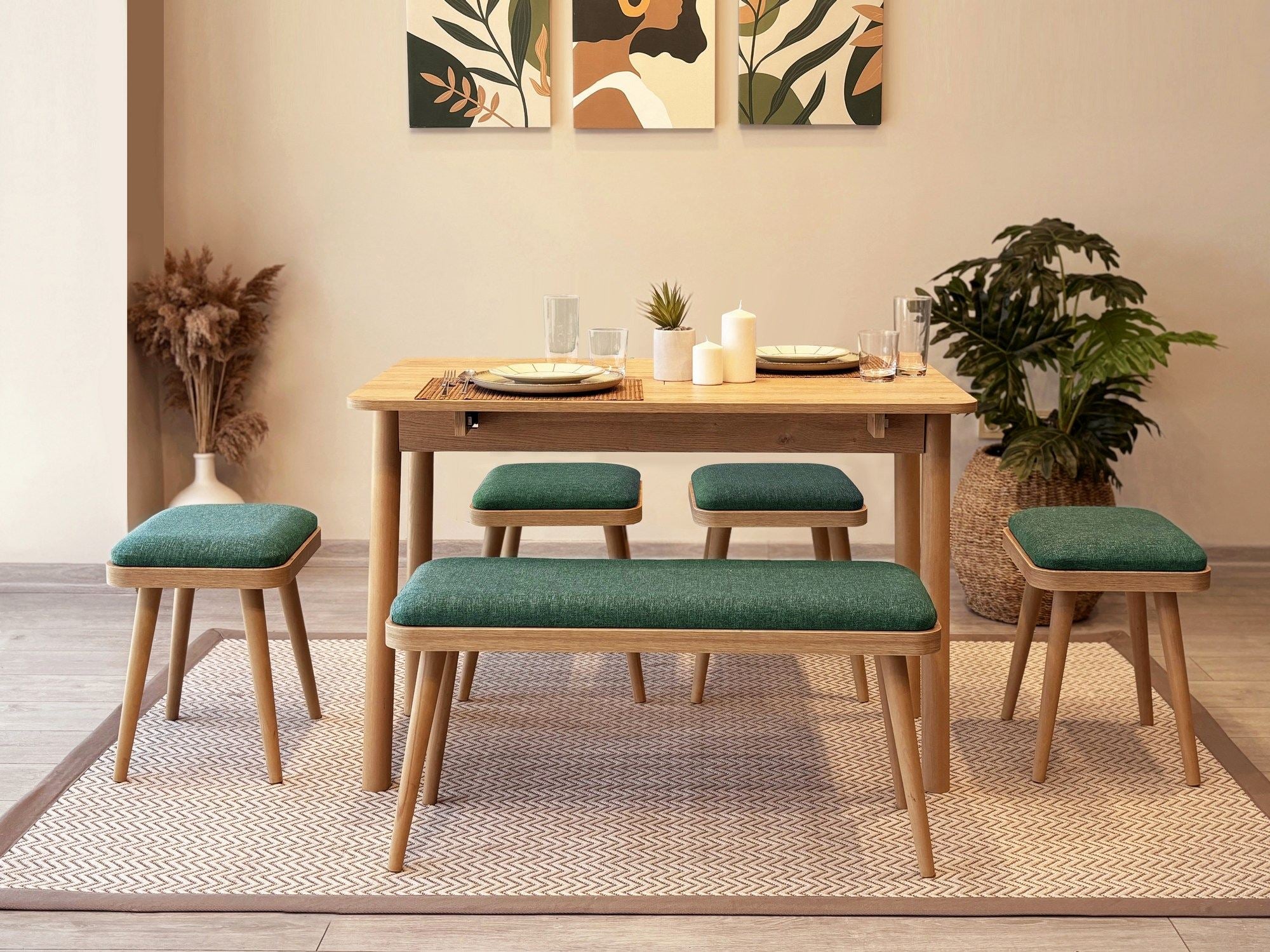 Conjunto de mesa de jantar extensível e cadeiras (6 peças)-Vina-Carvalho
Verde