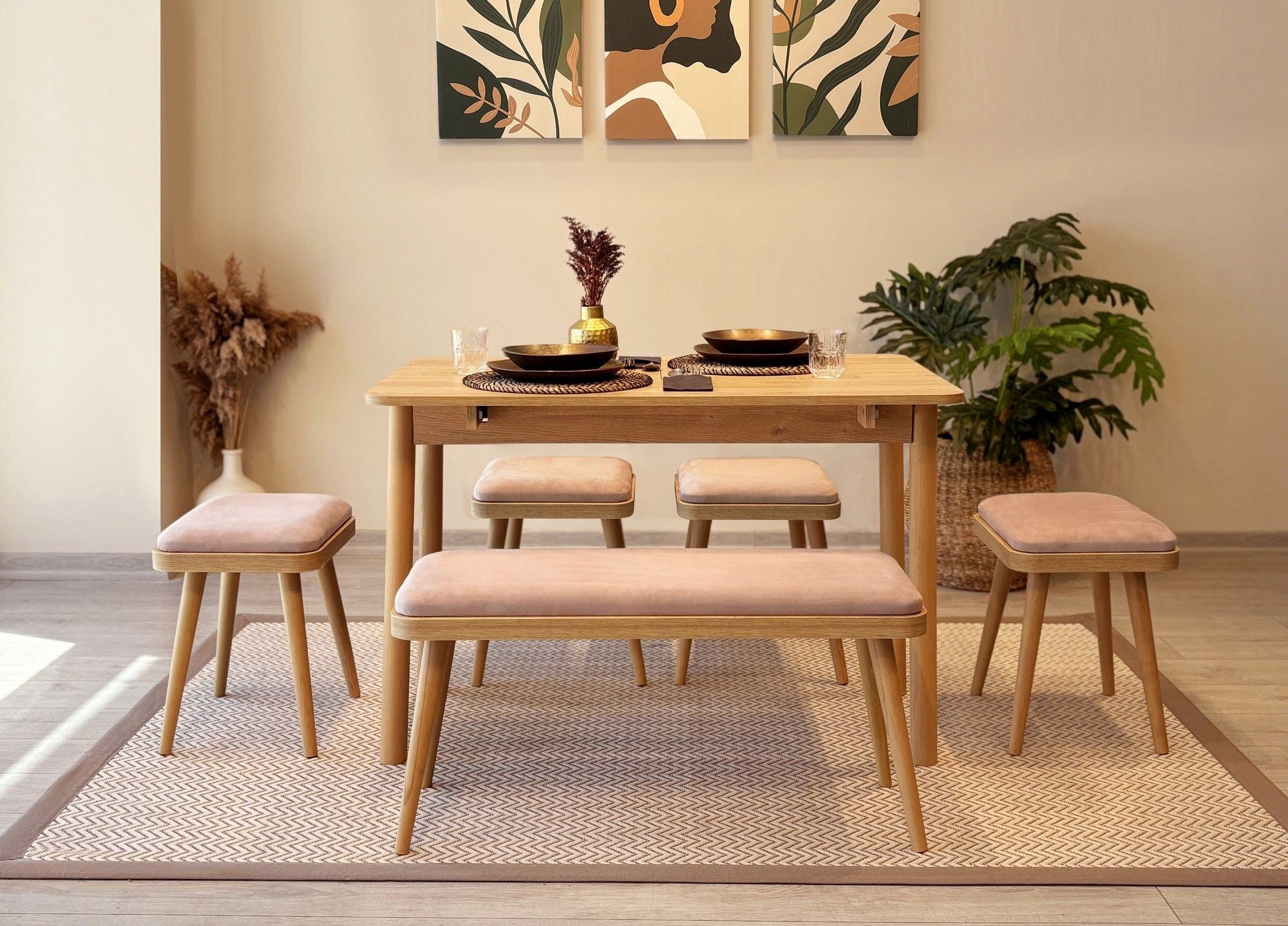 Conjunto de mesa de jantar extensível e cadeiras (6 peças)-Vina-Carvalho
Pedra