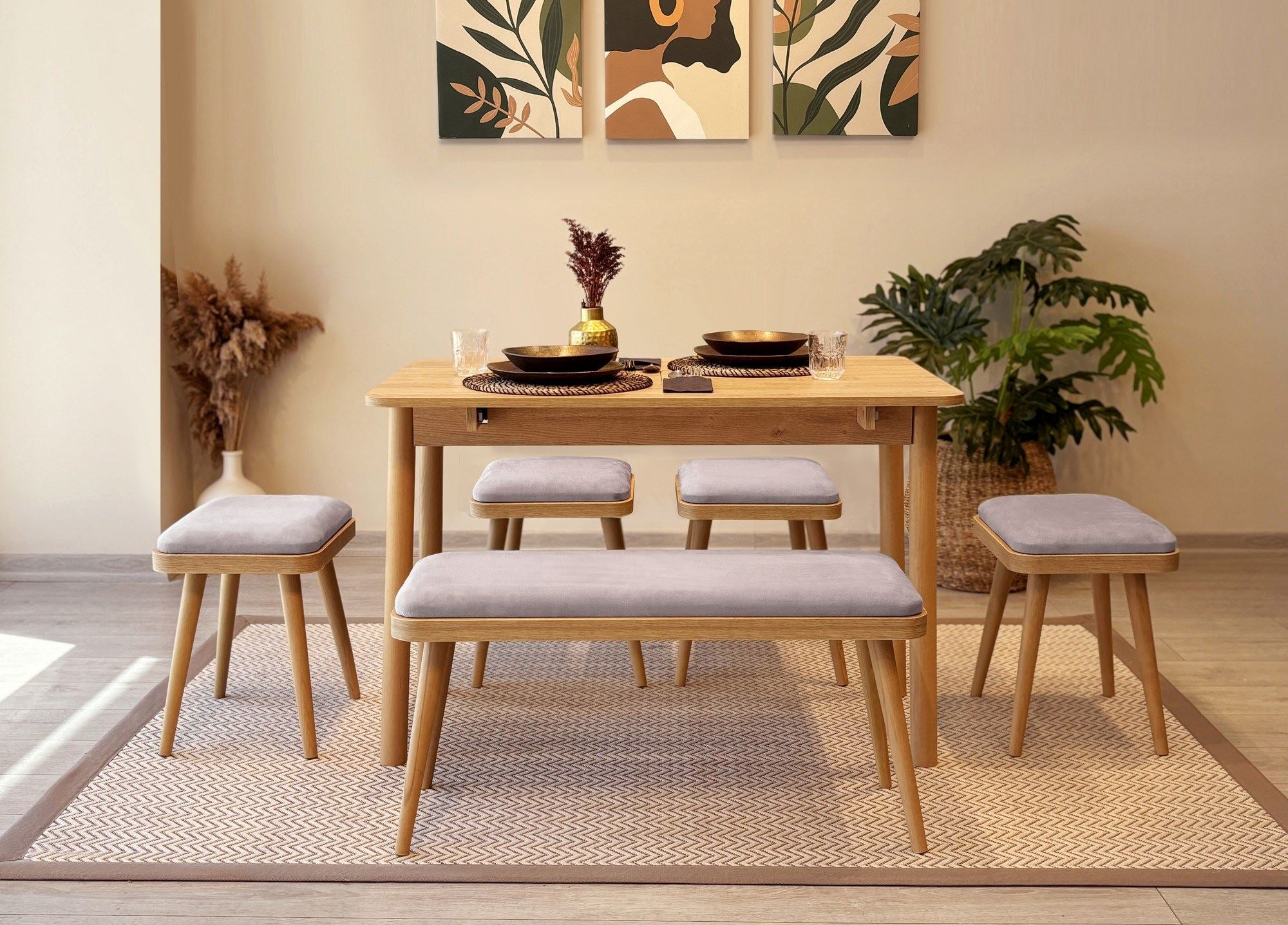 Conjunto de mesa de jantar extensível e cadeiras (6 peças)-Vina-Carvalho
Cinza Soho