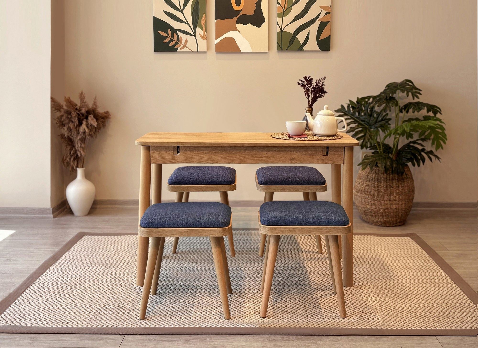 Conjunto de mesa de jantar extensível e cadeiras (5 peças)-Vina-Carvalho
Azul Escuro