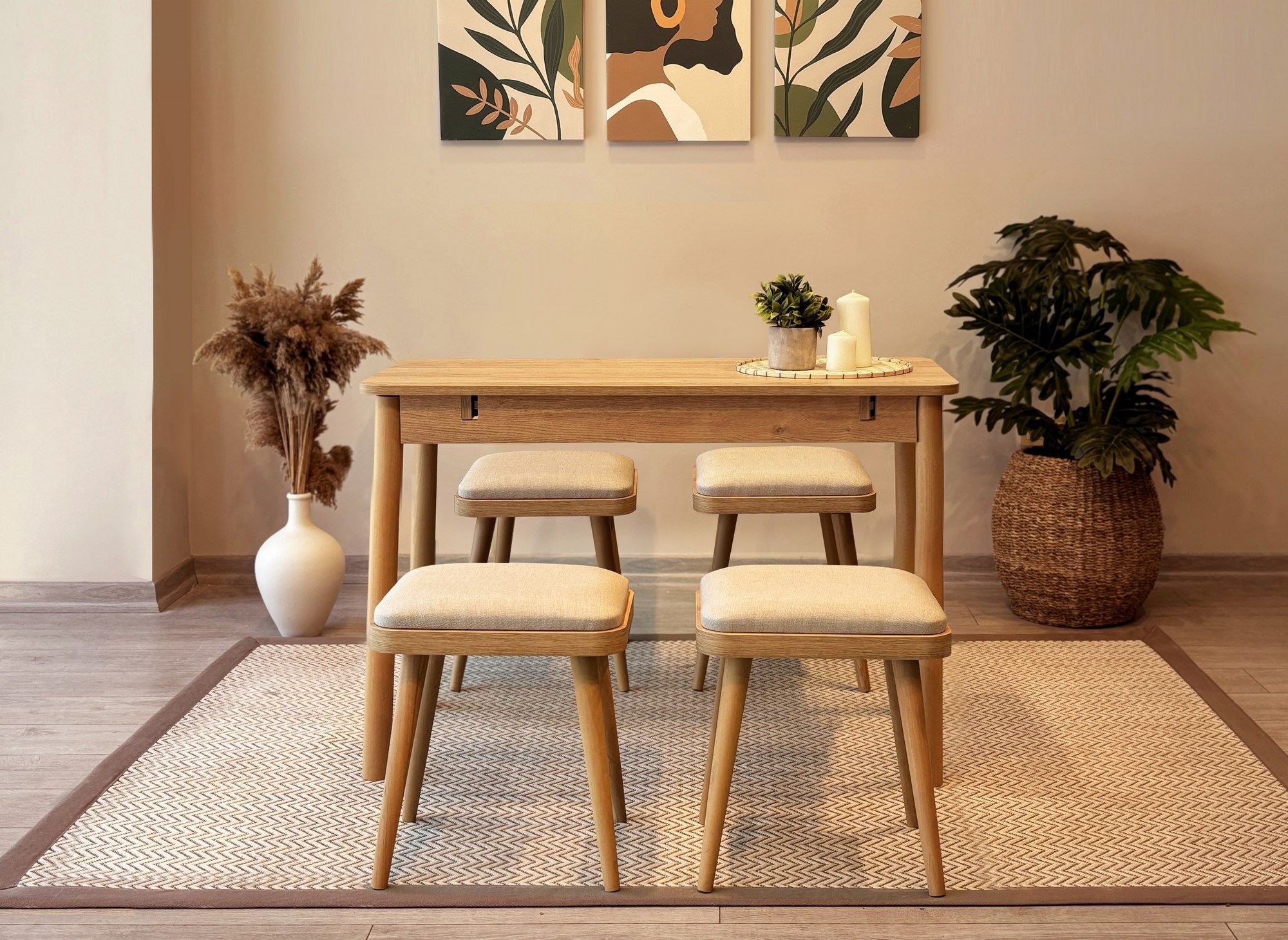 Conjunto de mesa de jantar extensível e cadeiras (5 peças)-Vina-Carvalho
Creme