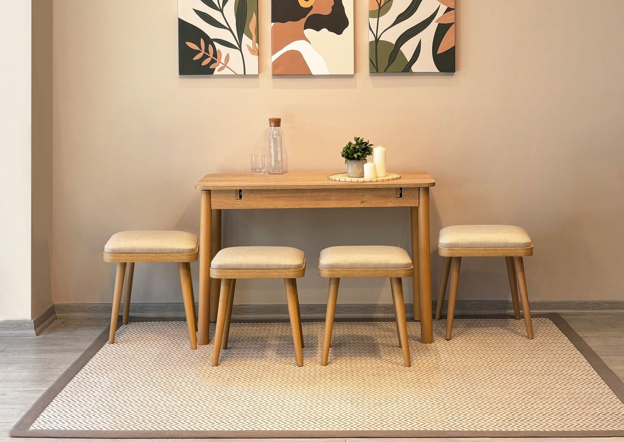 Conjunto de mesa de jantar extensível e cadeiras (5 peças)-Vina-Carvalho
Creme