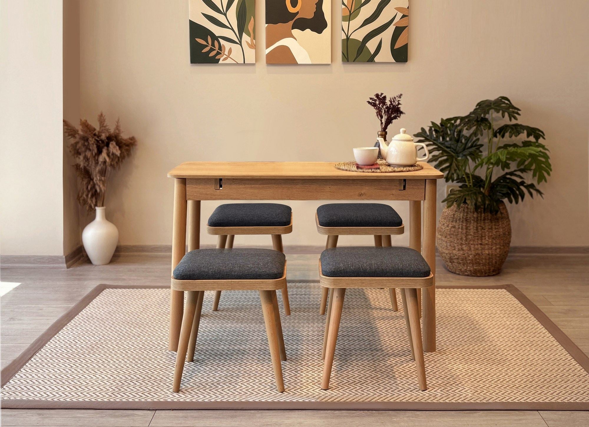 Conjunto de mesa de jantar extensível e cadeiras (5 peças)-Vina-Carvalho
Antracite