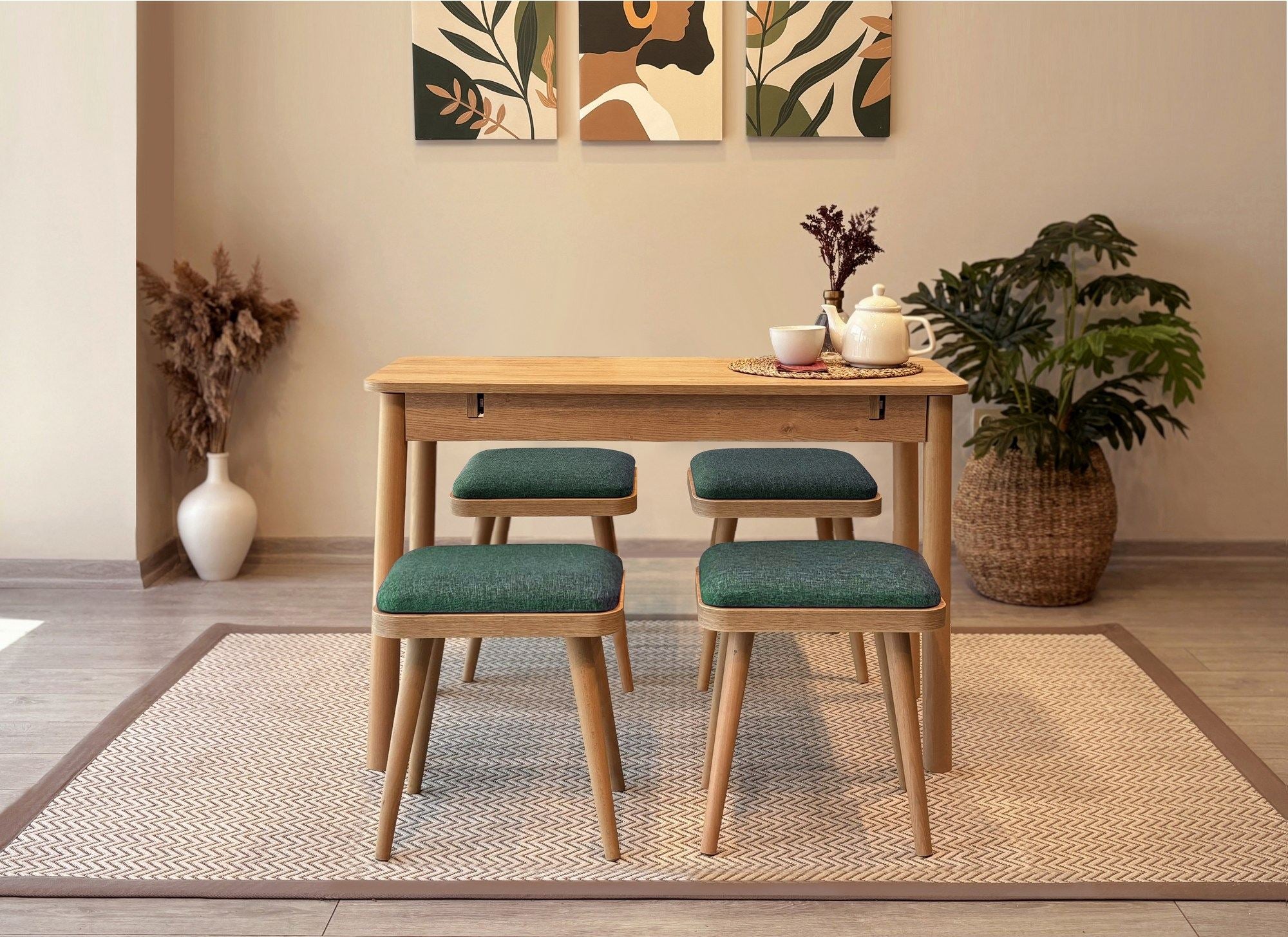 Conjunto de mesa de jantar extensível e cadeiras (5 peças)-Vina-Carvalho
Verde