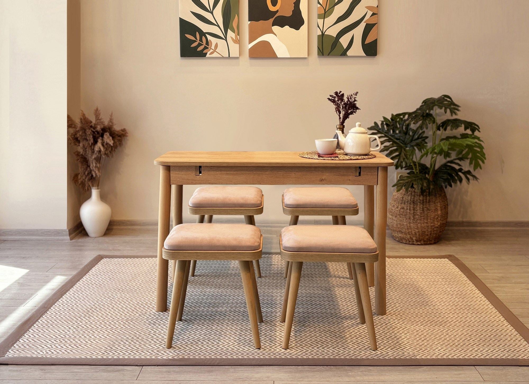 Conjunto de mesa de jantar extensível e cadeiras (5 peças)-Vina-Carvalho
Pedra