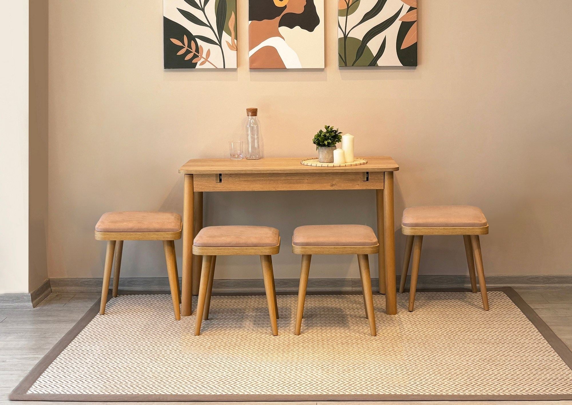 Conjunto de mesa de jantar extensível e cadeiras (5 peças)-Vina-Carvalho
Pedra