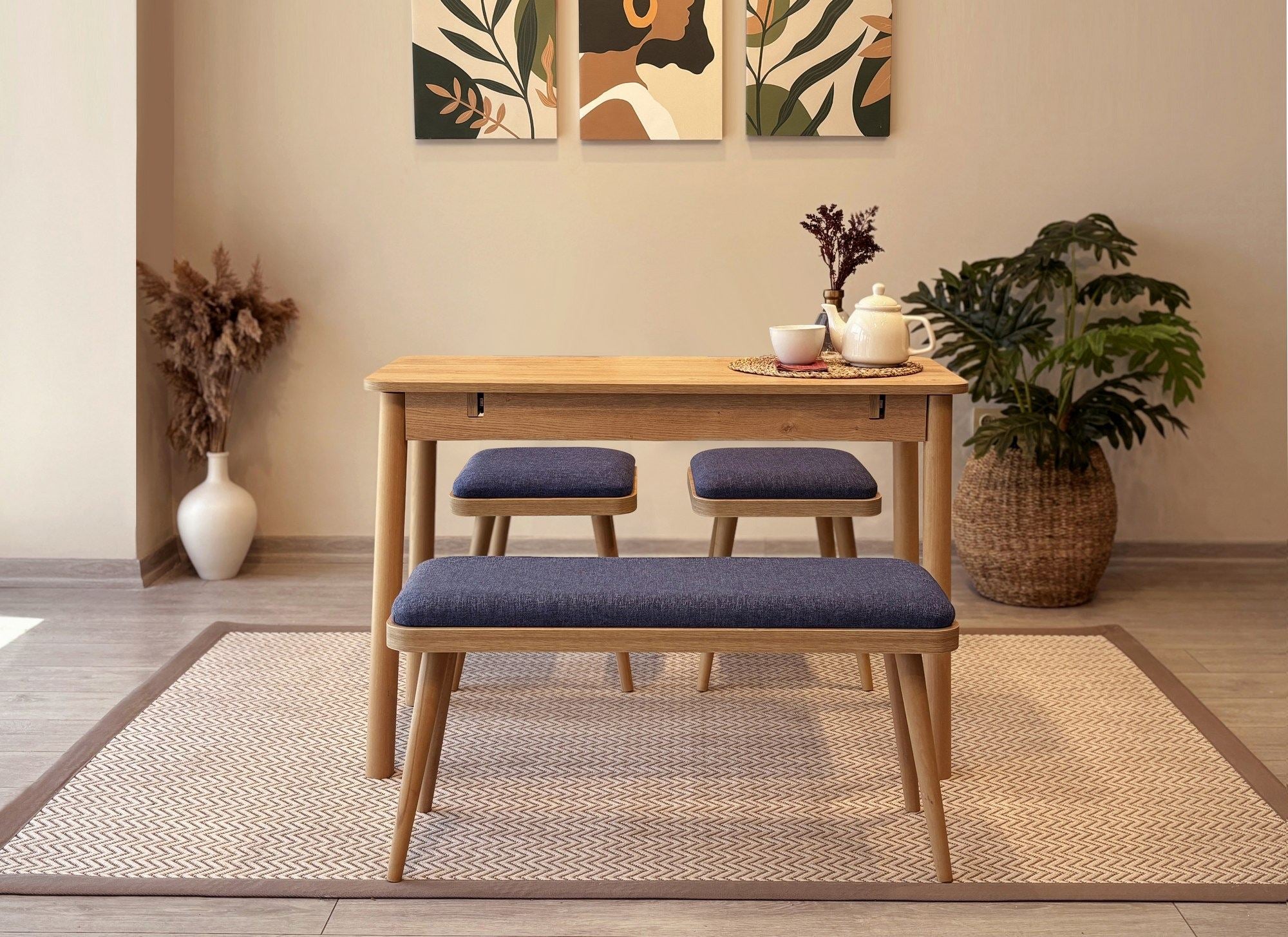 Conjunto de mesa de jantar extensível e cadeiras (4 peças)-Vina-Carvalho
Azul Escuro