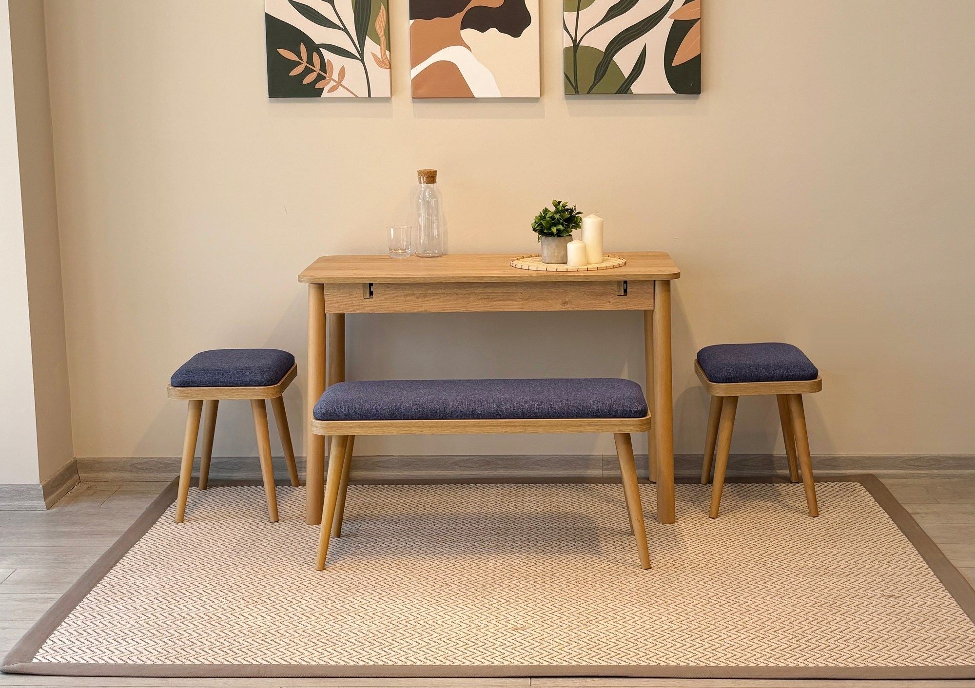 Conjunto de mesa de jantar extensível e cadeiras (4 peças)-Vina-Carvalho
Azul Escuro
