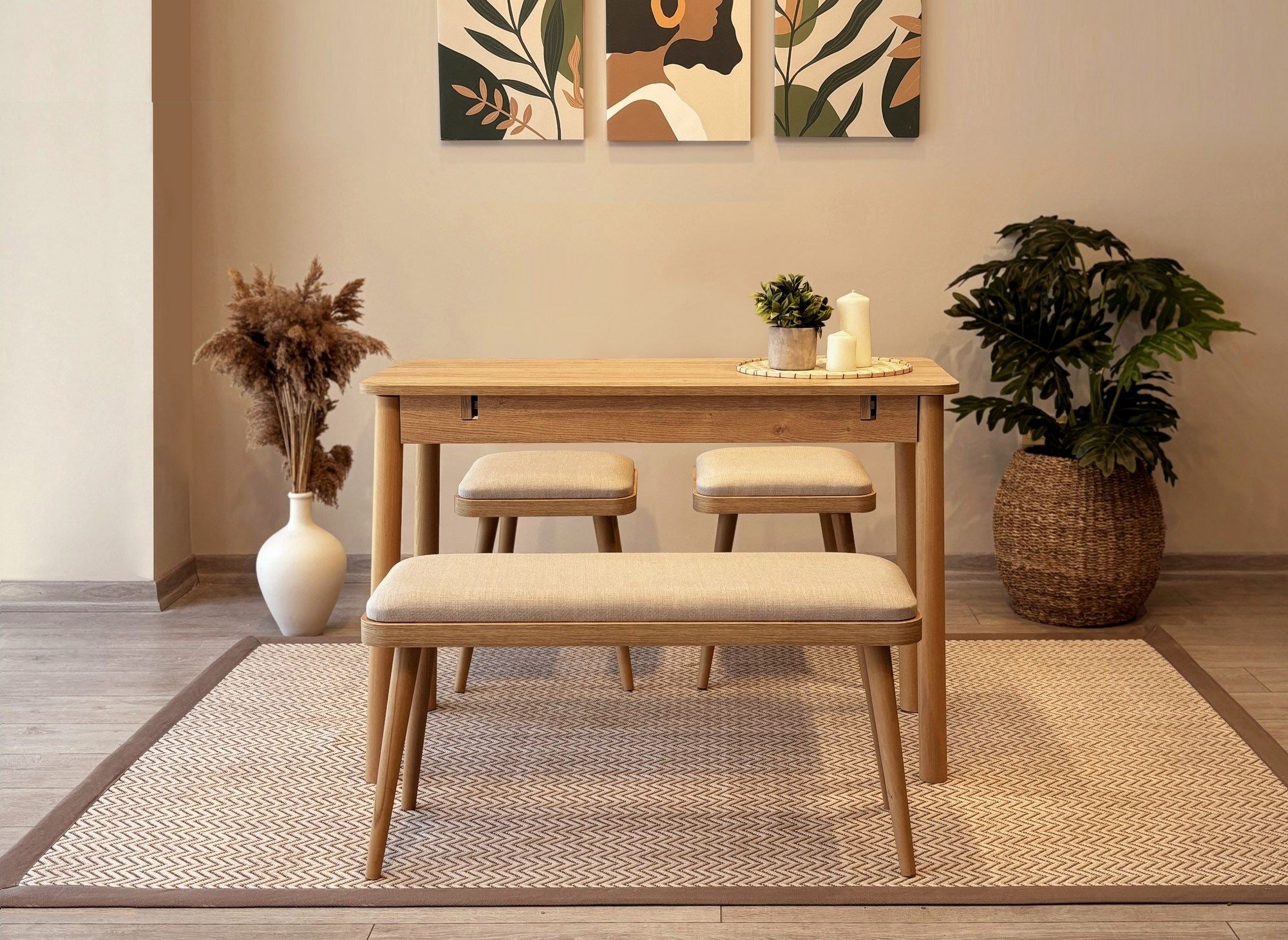 Conjunto de mesa de jantar extensível e cadeiras (4 peças)-Vina-Carvalho
Creme