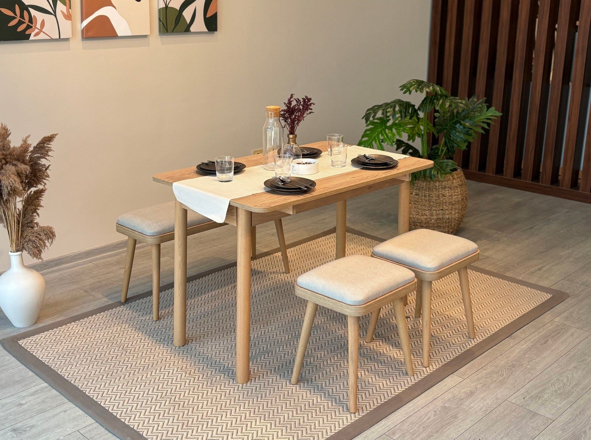 Conjunto de mesa de jantar extensível e cadeiras (4 peças)-Vina-Carvalho
Creme
