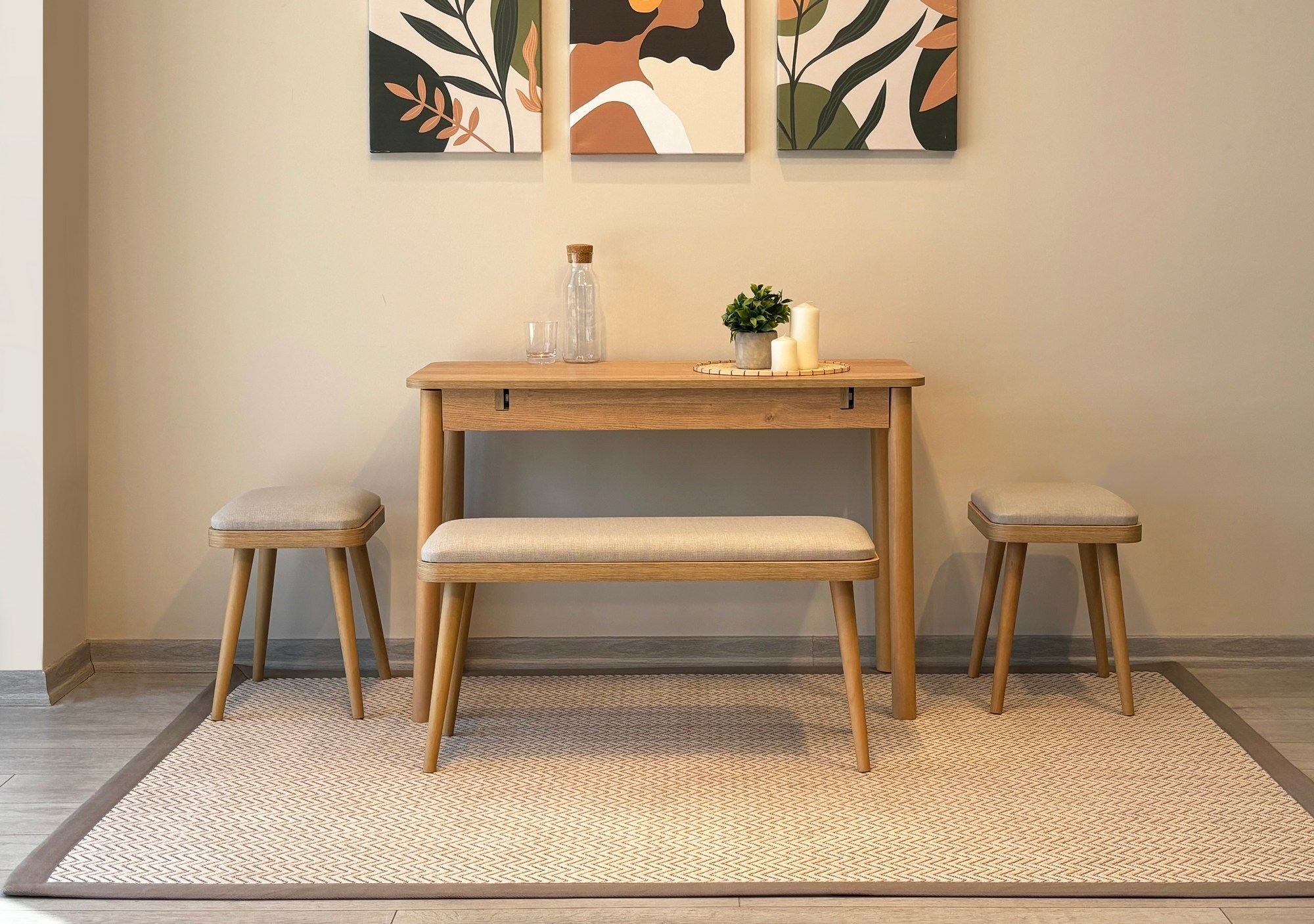 Conjunto de mesa de jantar extensível e cadeiras (4 peças)-Vina-Carvalho
Creme