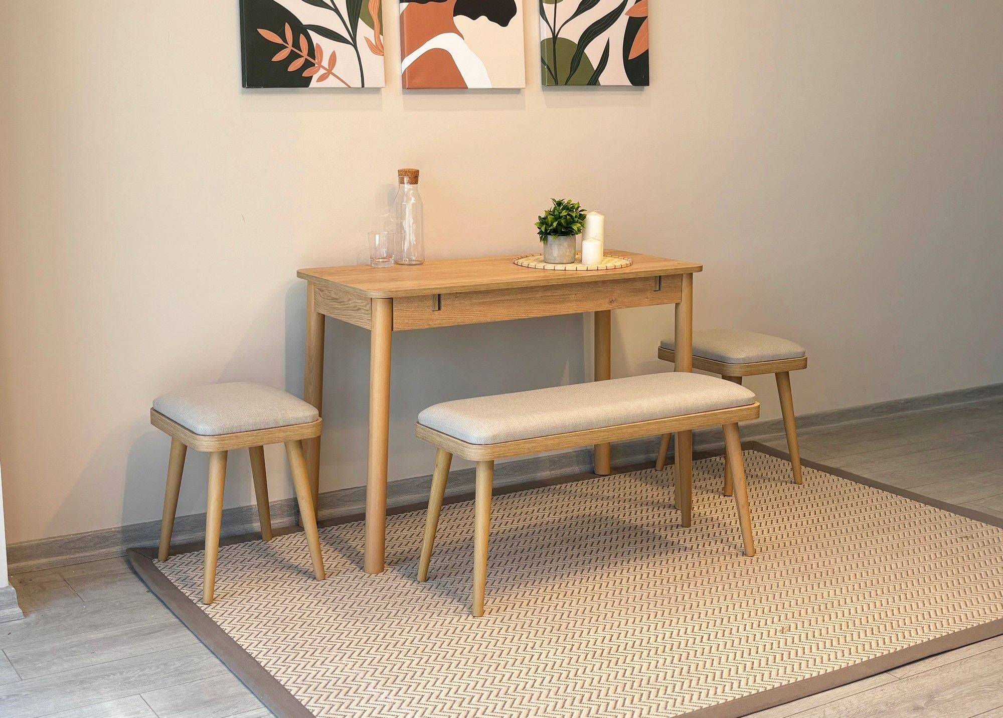 Conjunto de mesa de jantar extensível e cadeiras (4 peças)-Vina-Carvalho
Creme