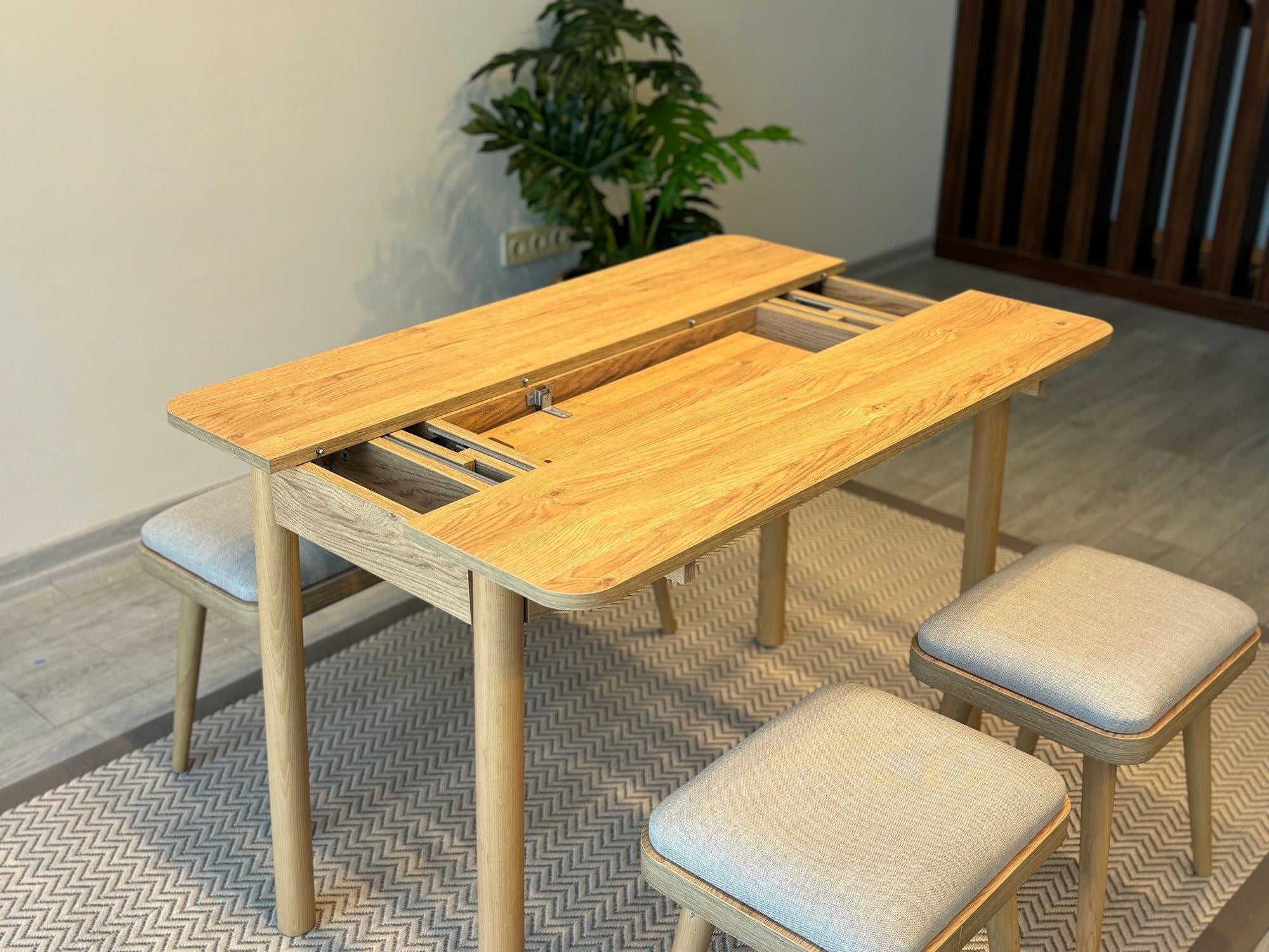 Conjunto de mesa de jantar extensível e cadeiras (4 peças)-Vina-Carvalho
Creme