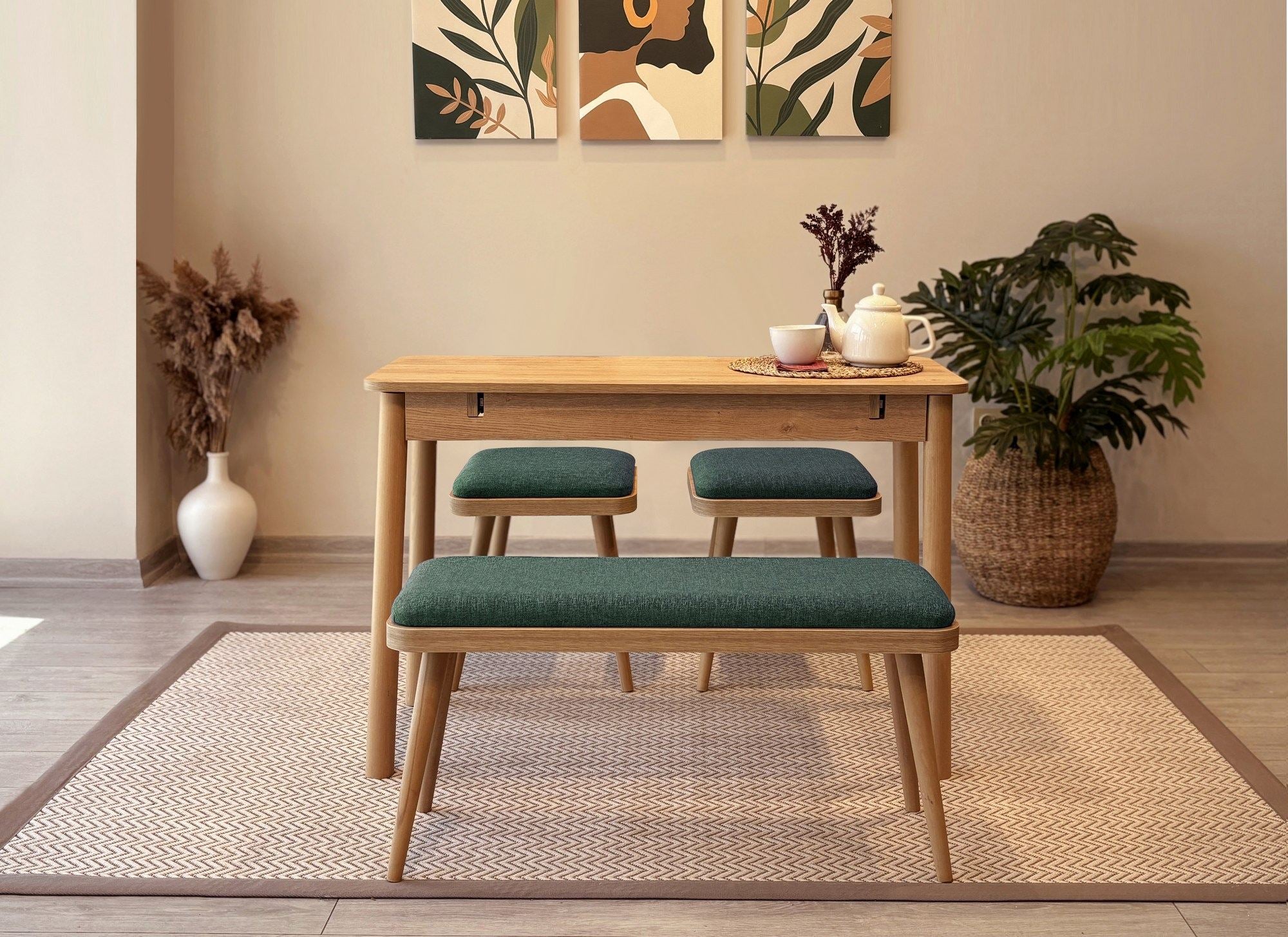 Conjunto de mesa de jantar extensível e cadeiras (4 peças)-Vina-Carvalho
Verde