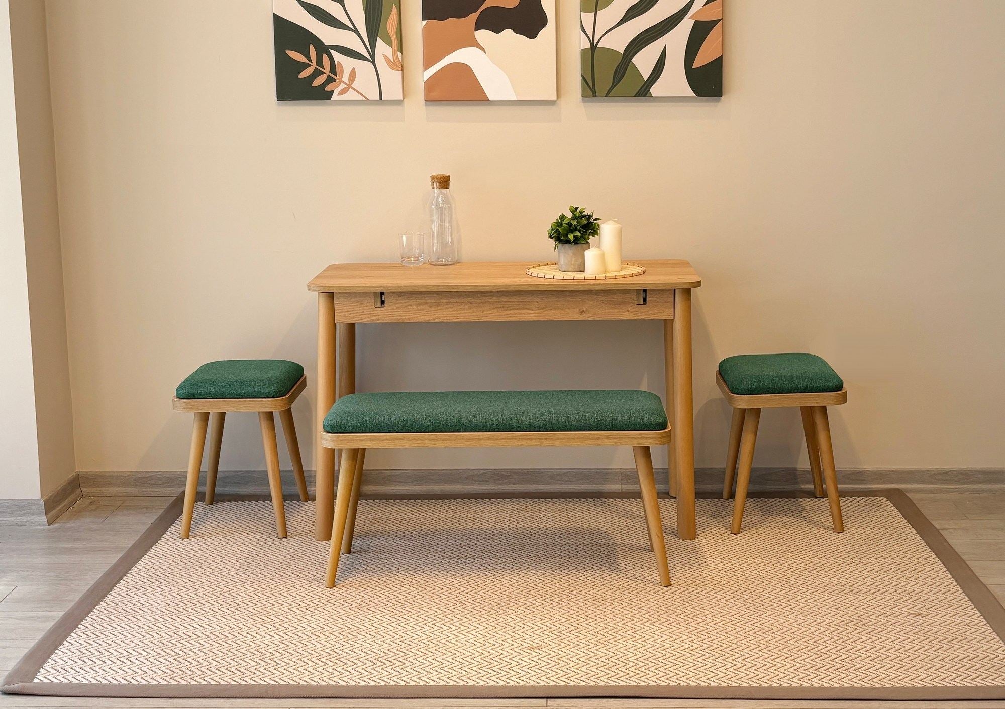 Conjunto de mesa de jantar extensível e cadeiras (4 peças)-Vina-Carvalho
Verde