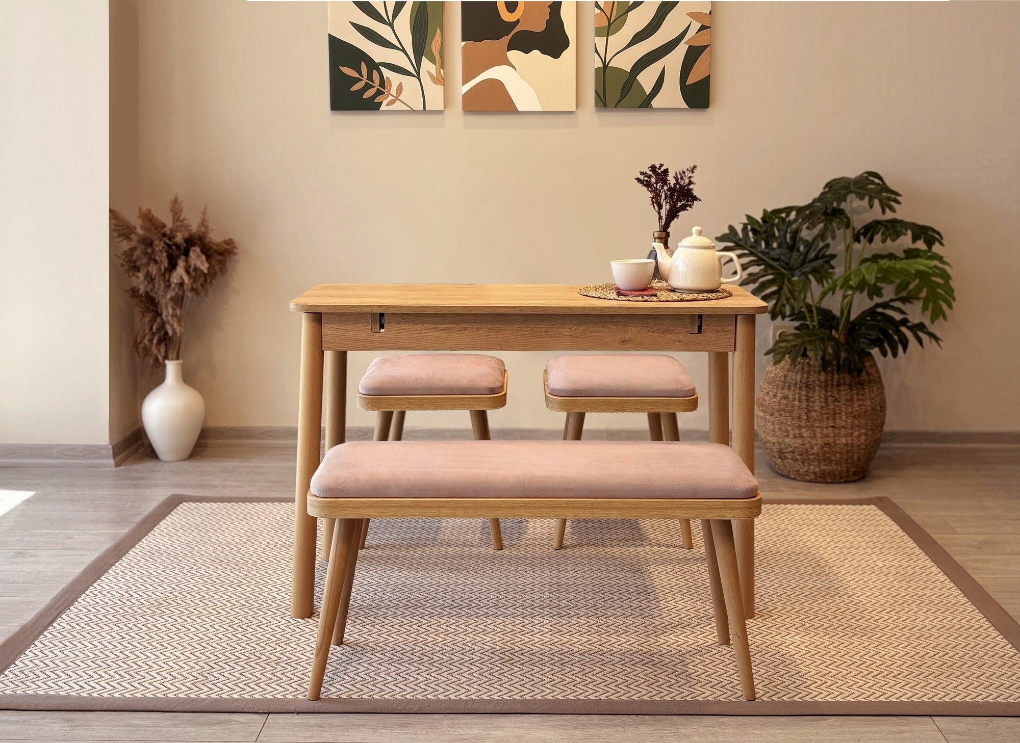 Conjunto de mesa de jantar extensível e cadeiras (4 peças)-Vina-Carvalho
Pedra