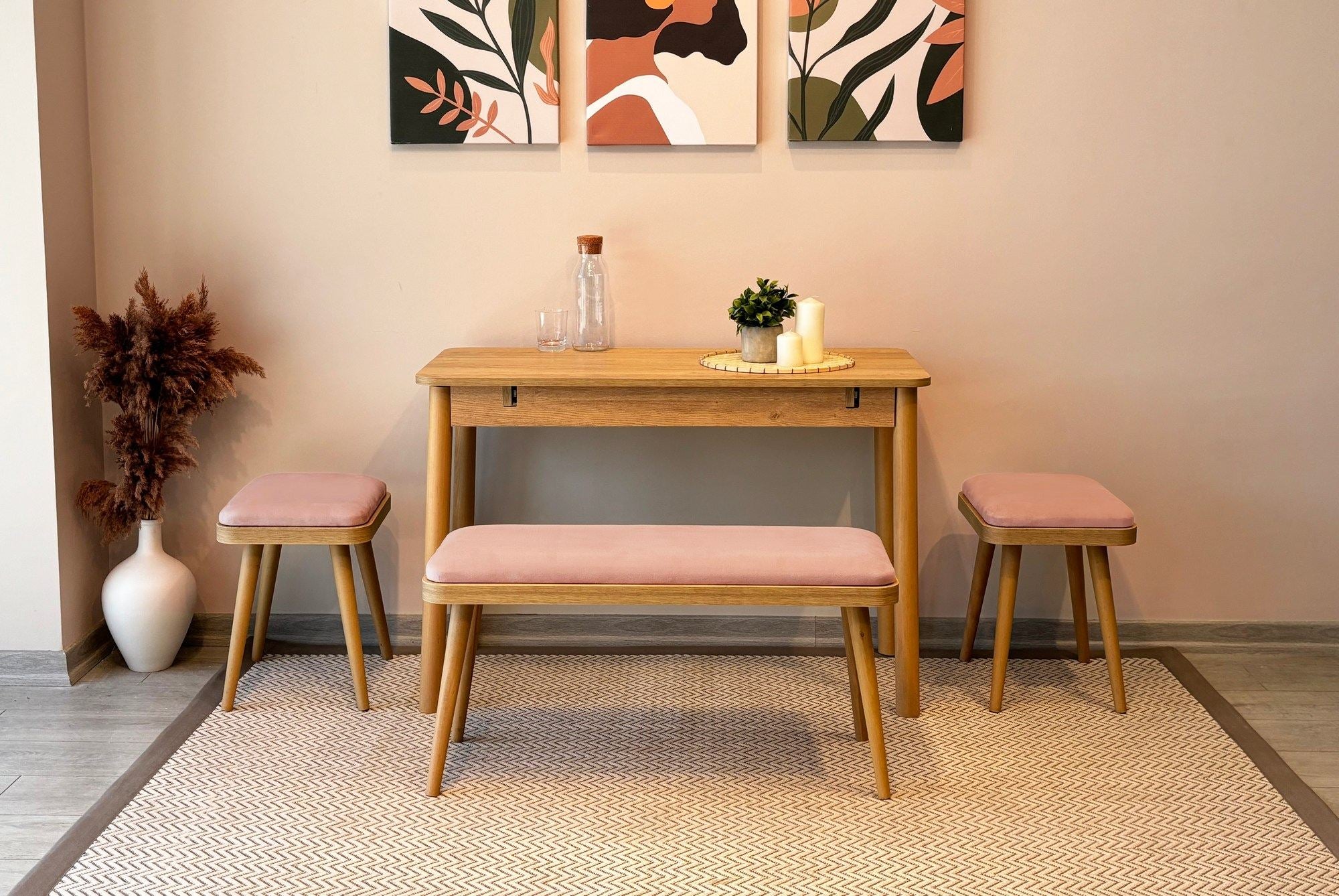 Conjunto de mesa de jantar extensível e cadeiras (4 peças)-Vina-Carvalho
Pedra