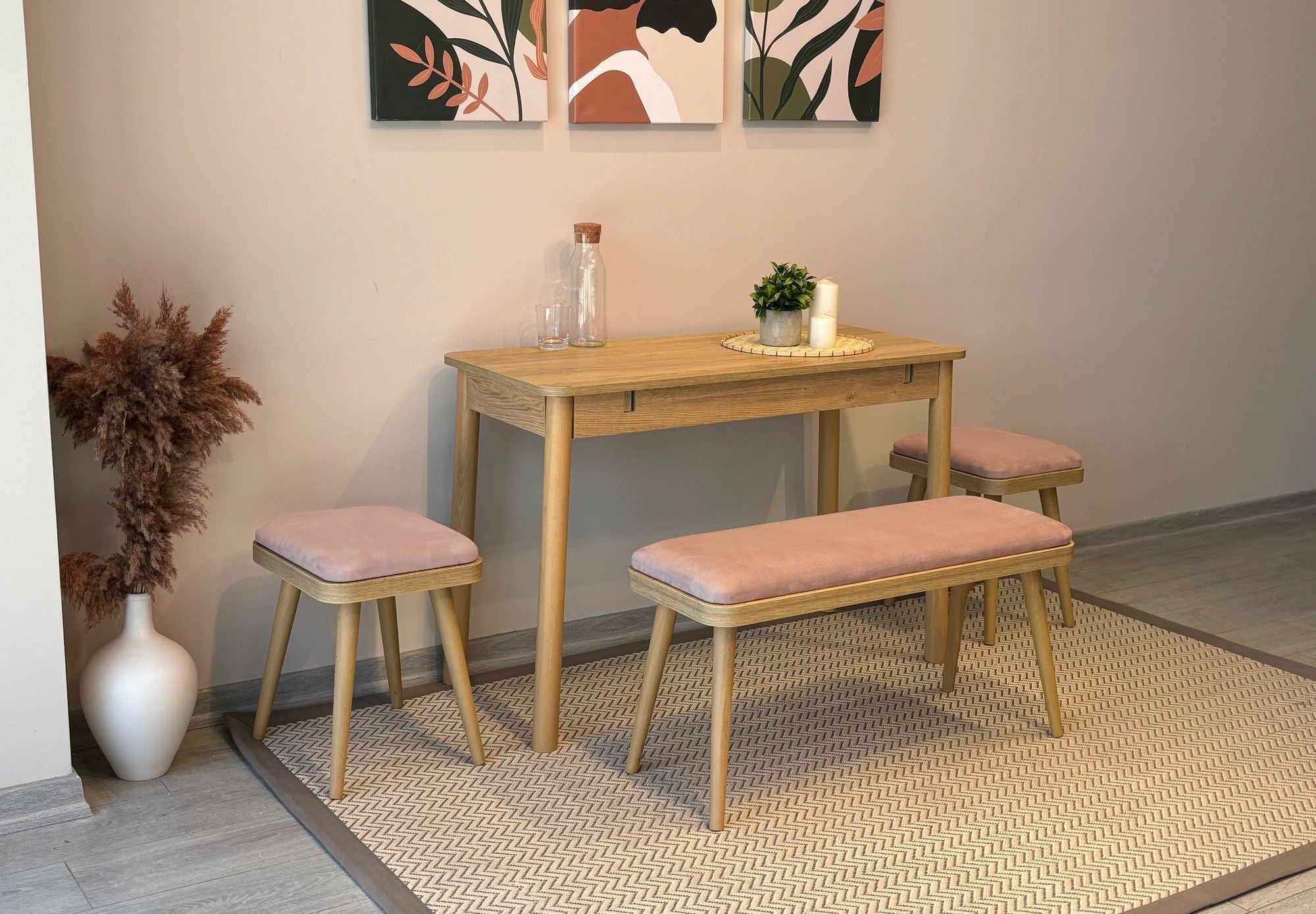 Conjunto de mesa de jantar extensível e cadeiras (4 peças)-Vina-Carvalho
Pedra