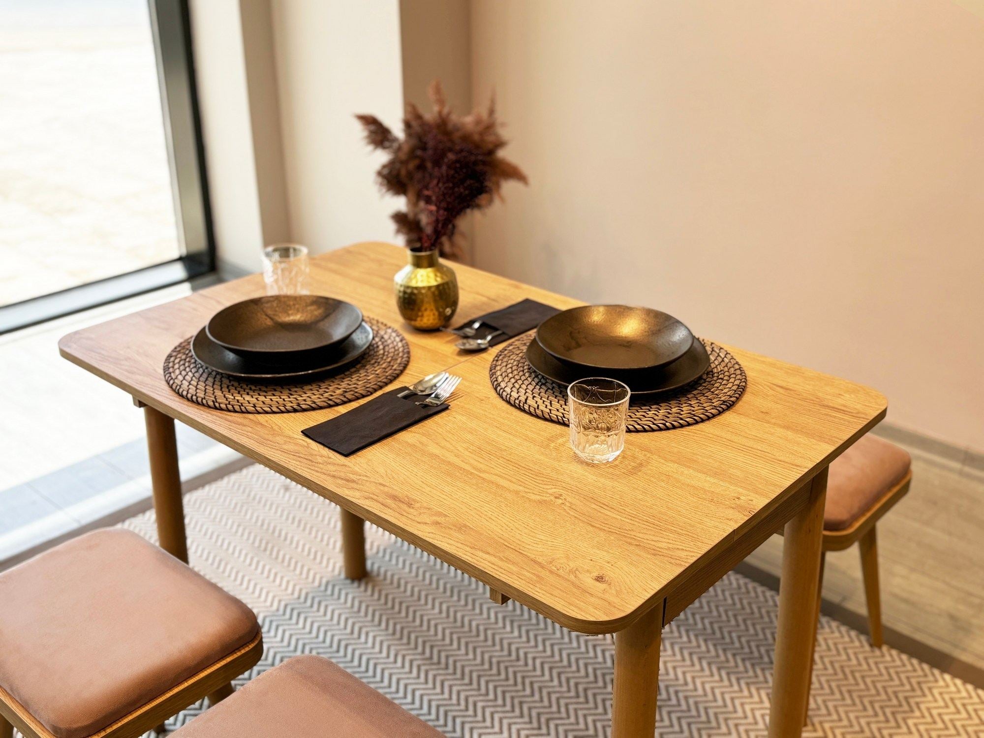 Conjunto de mesa de jantar extensível e cadeiras (4 peças)-Vina-Carvalho
Pedra