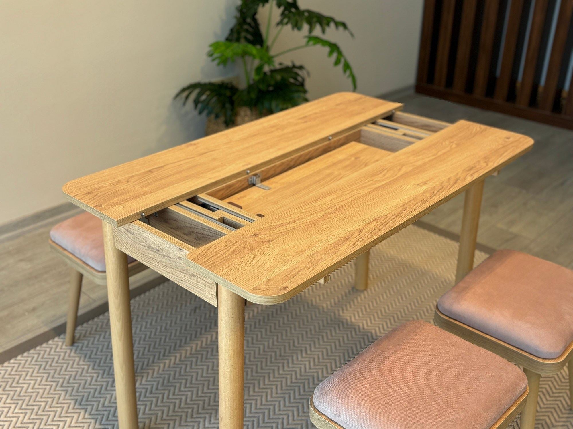 Conjunto de mesa de jantar extensível e cadeiras (4 peças)-Vina-Carvalho
Pedra