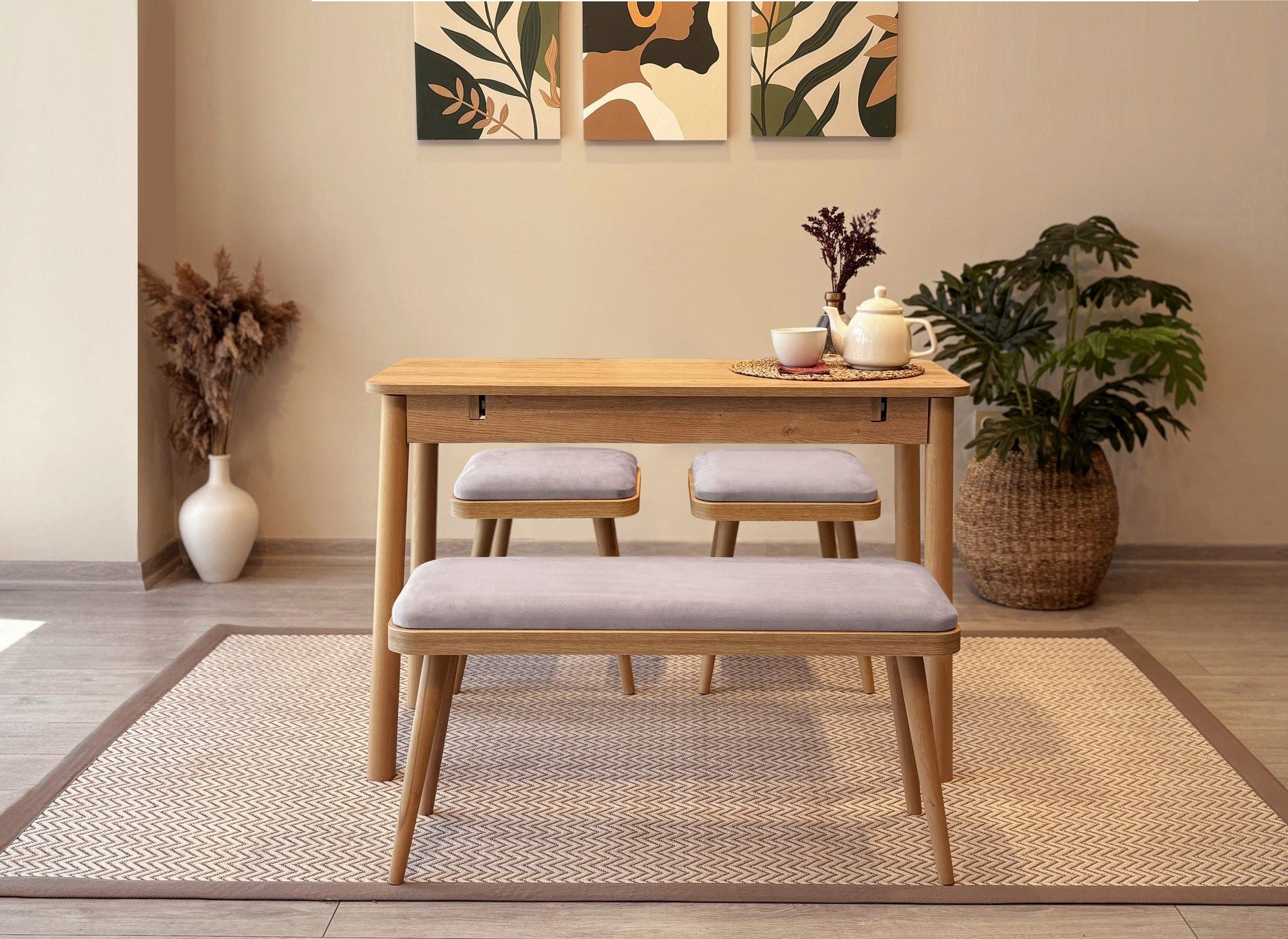 Conjunto de mesa de jantar extensível e cadeiras (4 peças)-Vina-Carvalho
Cinza Soho