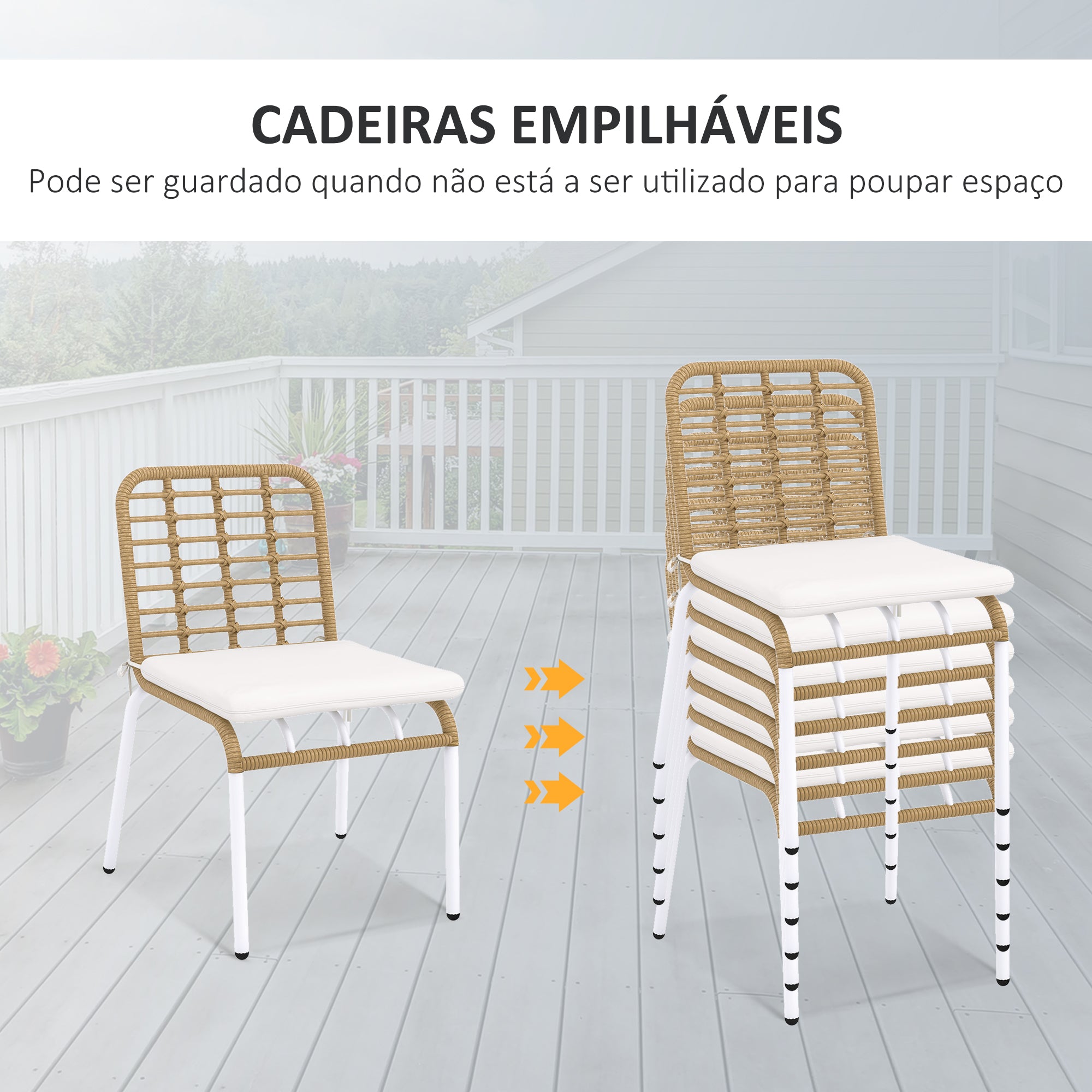 Conjunto de Refeição de Vime Sintético 7 Peças - Cor de Madeira Natural 139x78x73 cm