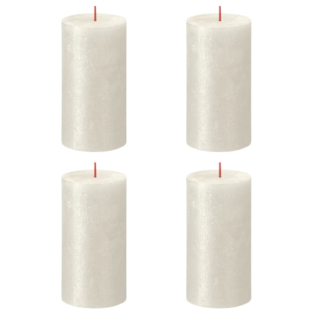 Bolsius Velas rústicas cilíndricas Shimmer 4 pcs 130x68 mm marfim