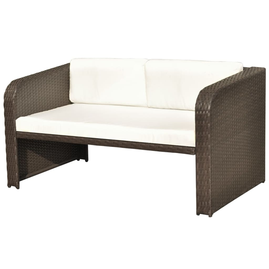 4 pcs conjunto lounge jardim c/ almofadões vime PE castanho