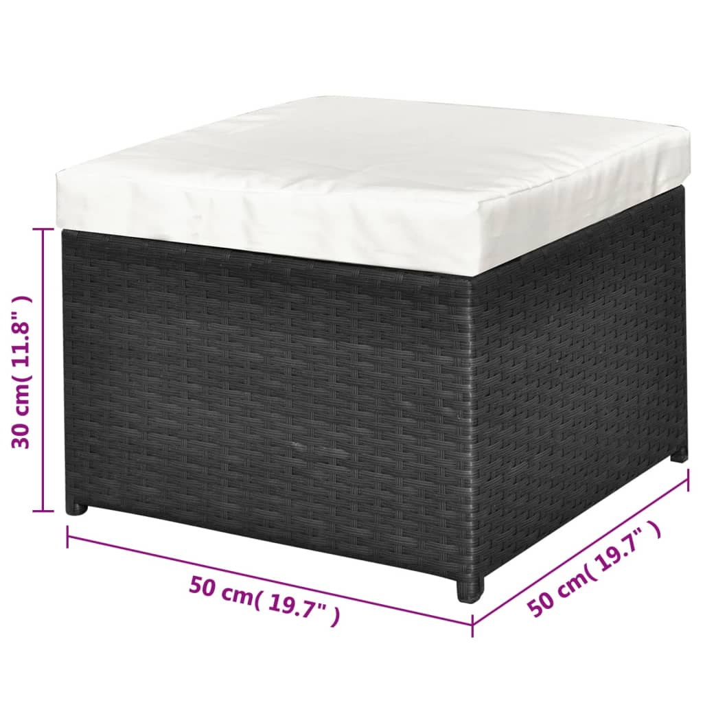 4 pcs conjunto lounge de jardim c/ almofadões vime PE preto