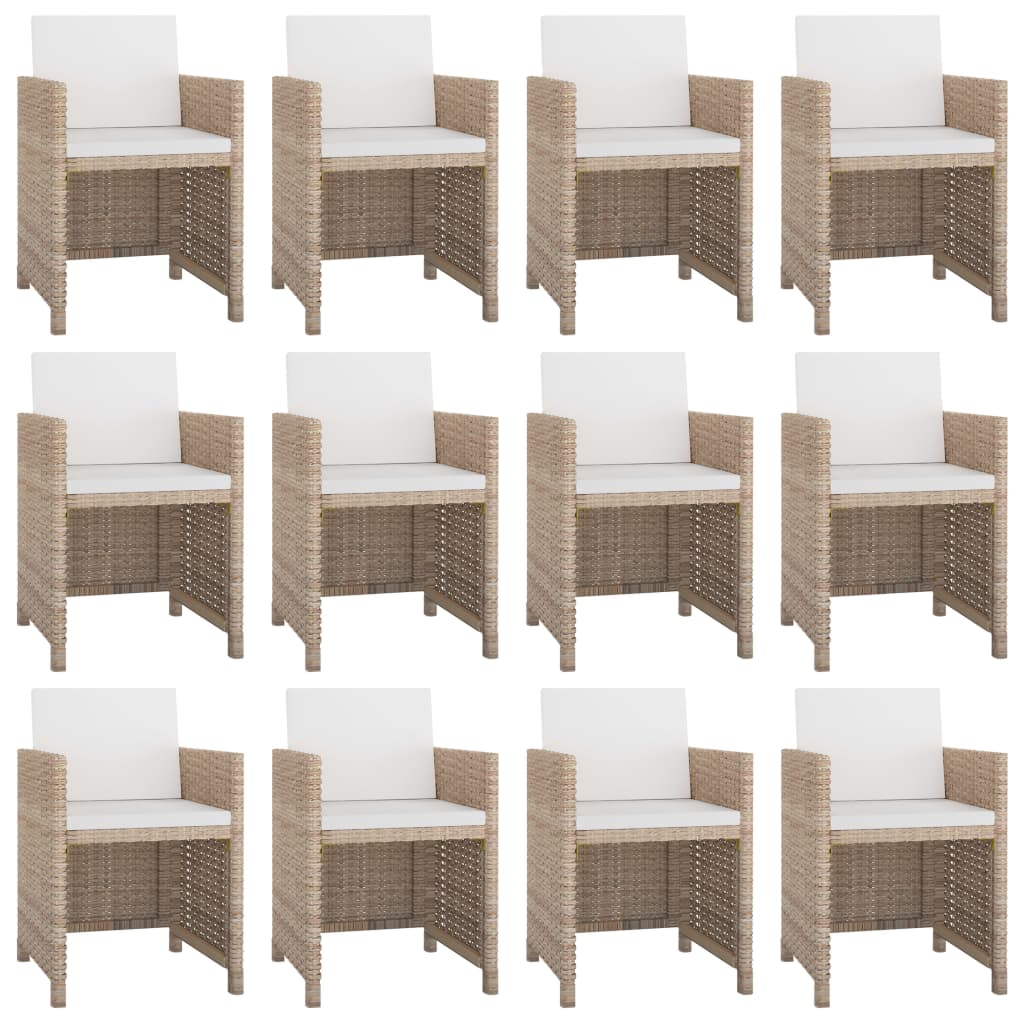 13 pcs conjunto jantar exterior com almofadões vime PE bege