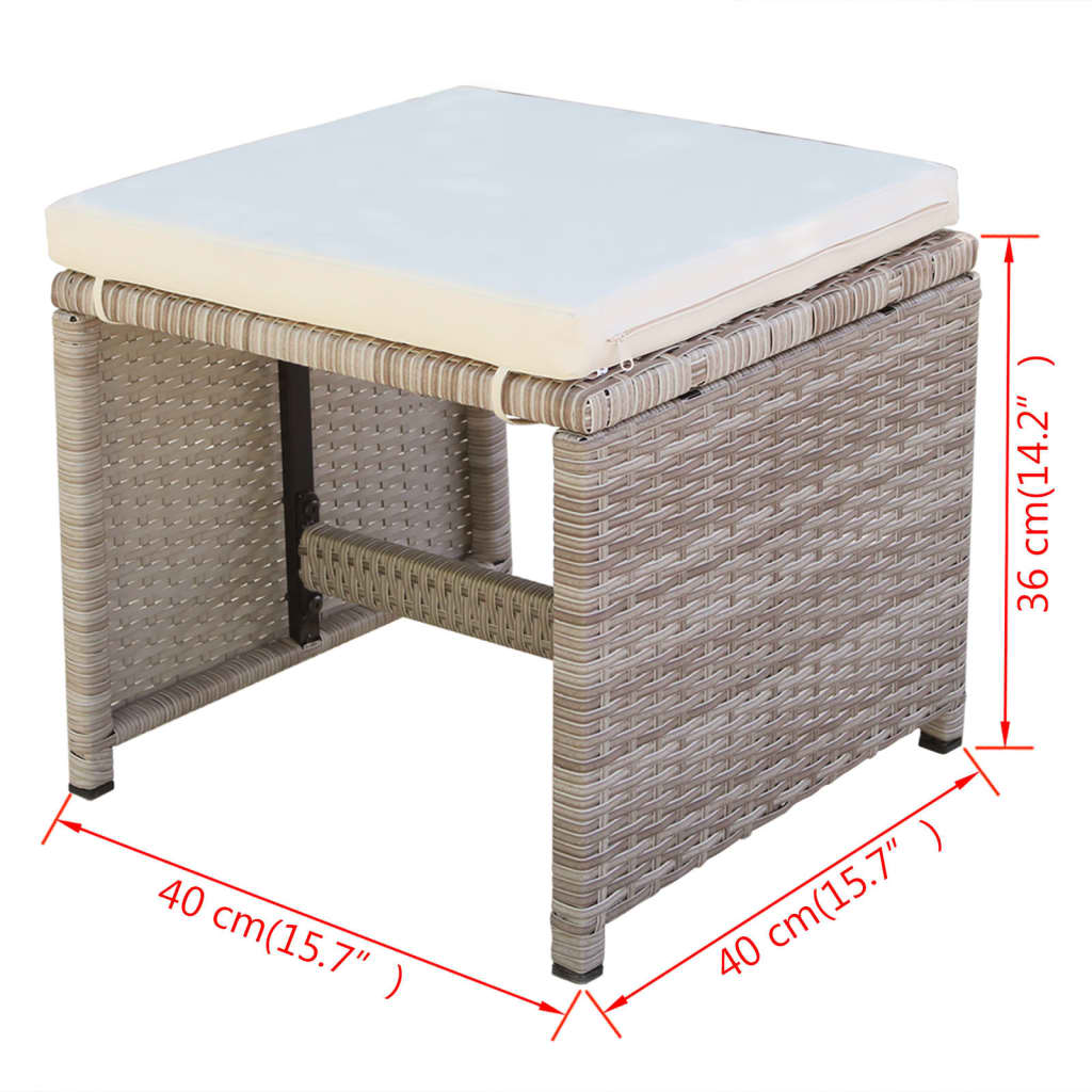 5 pcs conjunto jantar exterior com almofadões vime PE bege