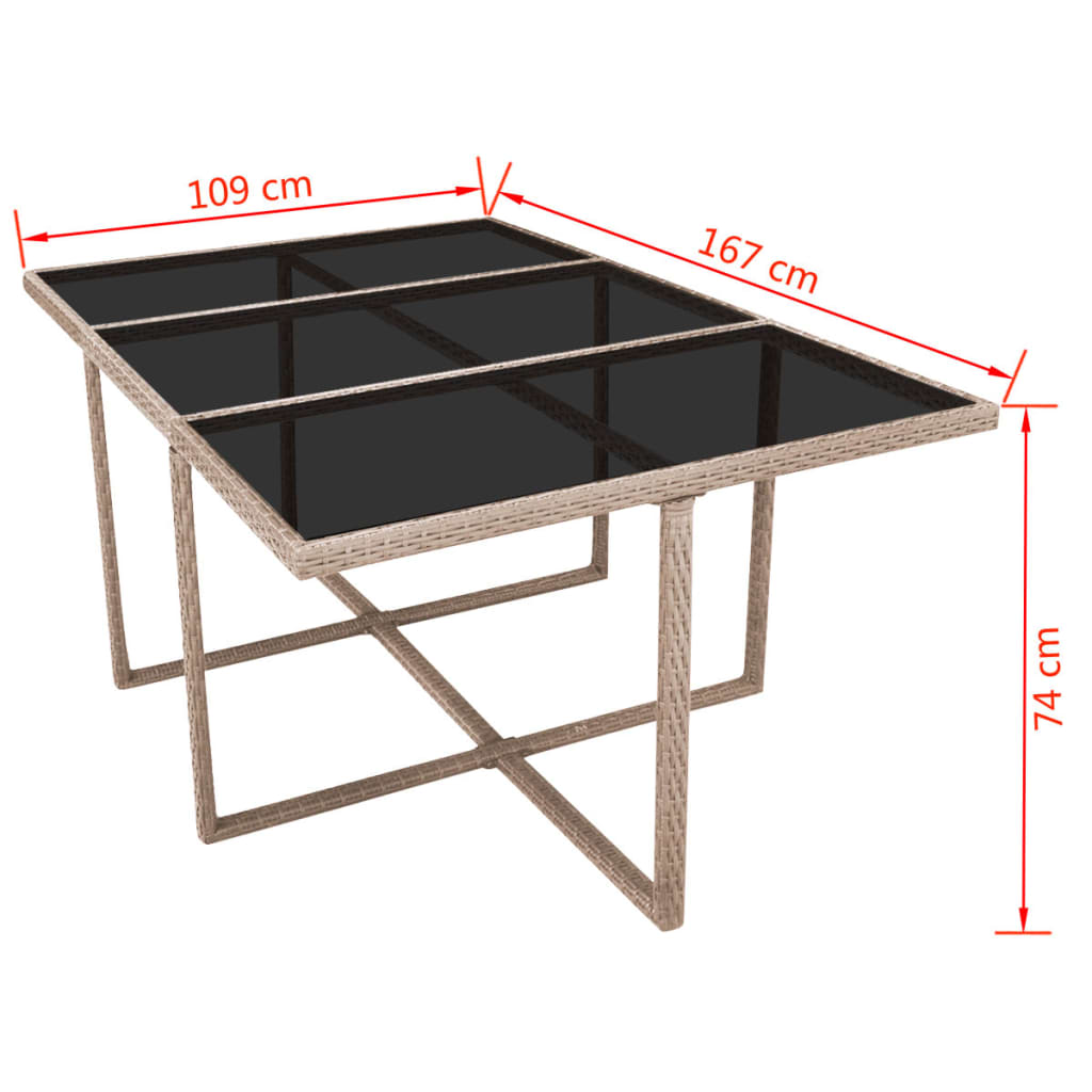 11 pcs conjunto jantar exterior com almofadões vime PE bege