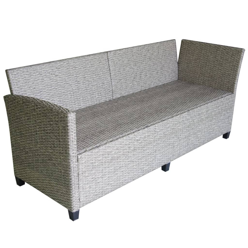 3 pcs conjunto lounge de jardim c/ almofadões vime PE cinzento