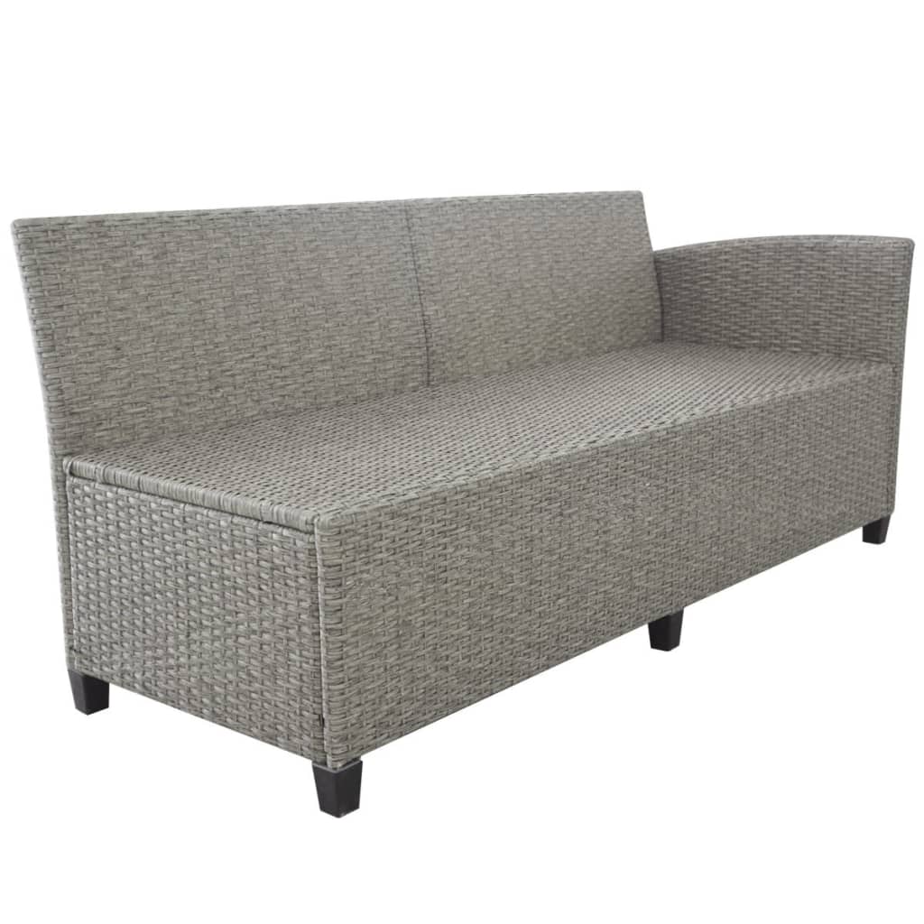 3 pcs conjunto lounge de jardim c/ almofadões vime PE cinzento