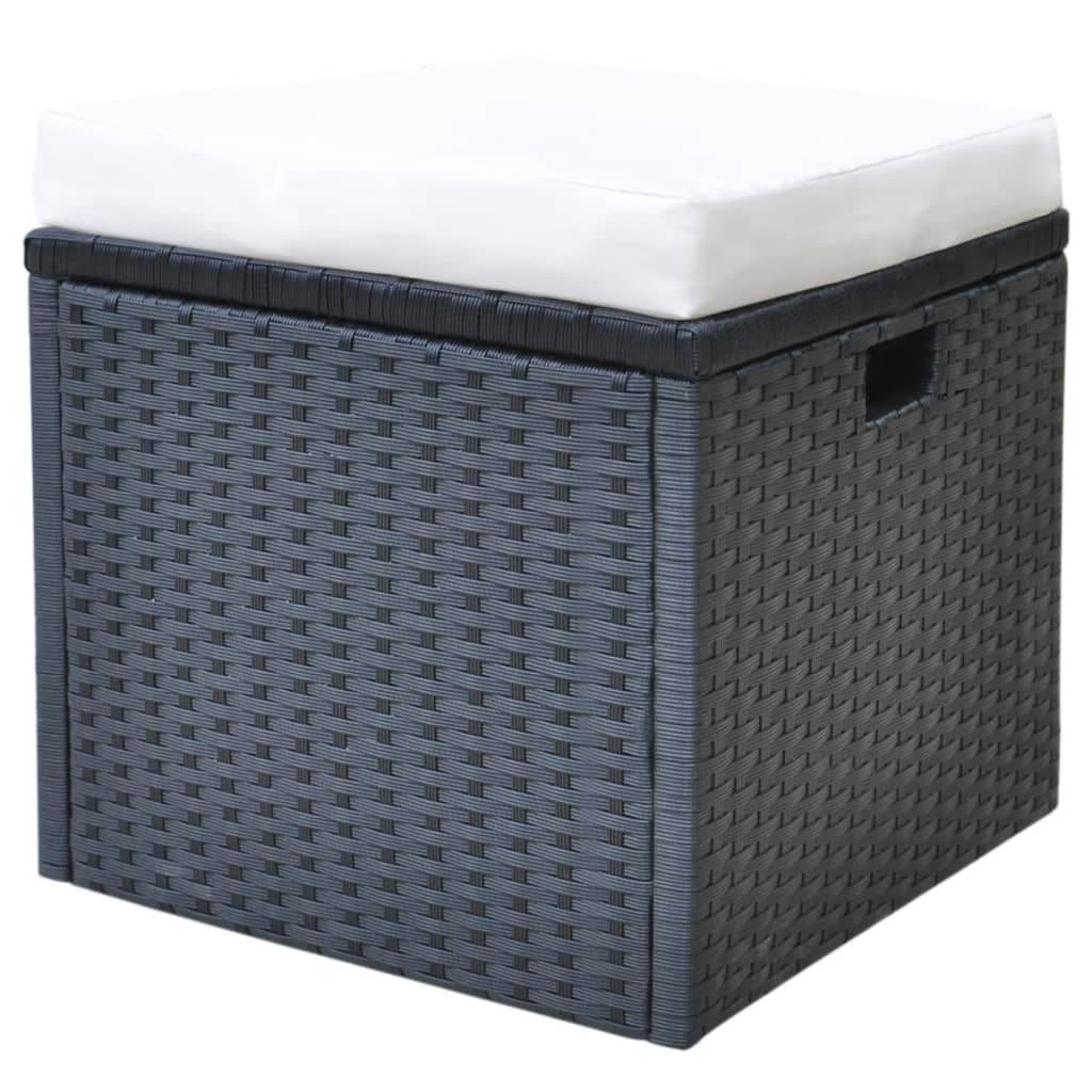 6 pcs conjunto jantar exterior com almofadões vime PE preto