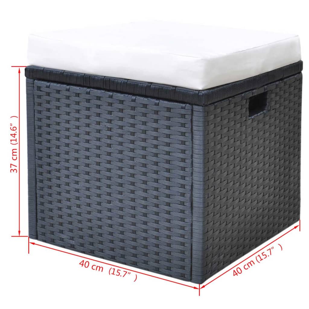 6 pcs conjunto jantar exterior com almofadões vime PE preto