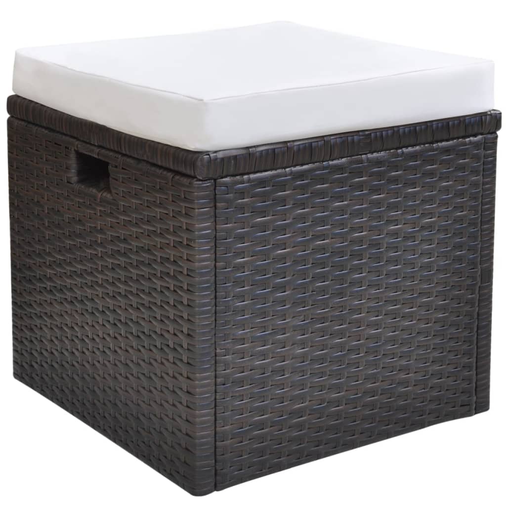 6 pcs conjunto jantar exterior com almofadões vime PE castanho