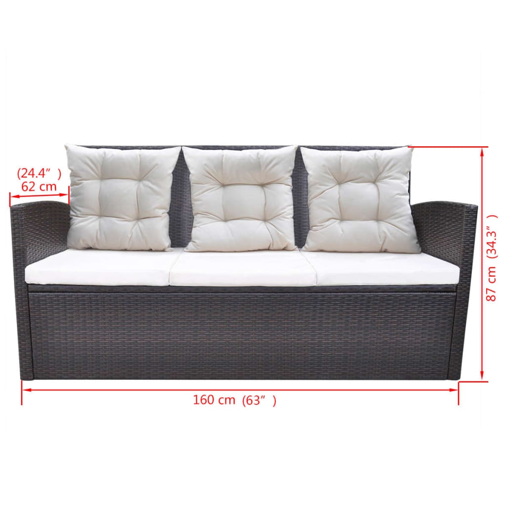 6 pcs conjunto jantar exterior com almofadões vime PE castanho