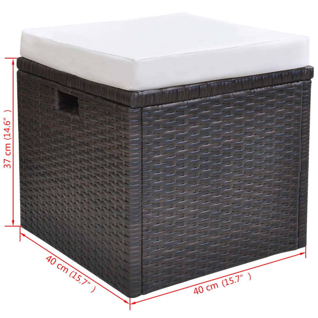 6 pcs conjunto jantar exterior com almofadões vime PE castanho